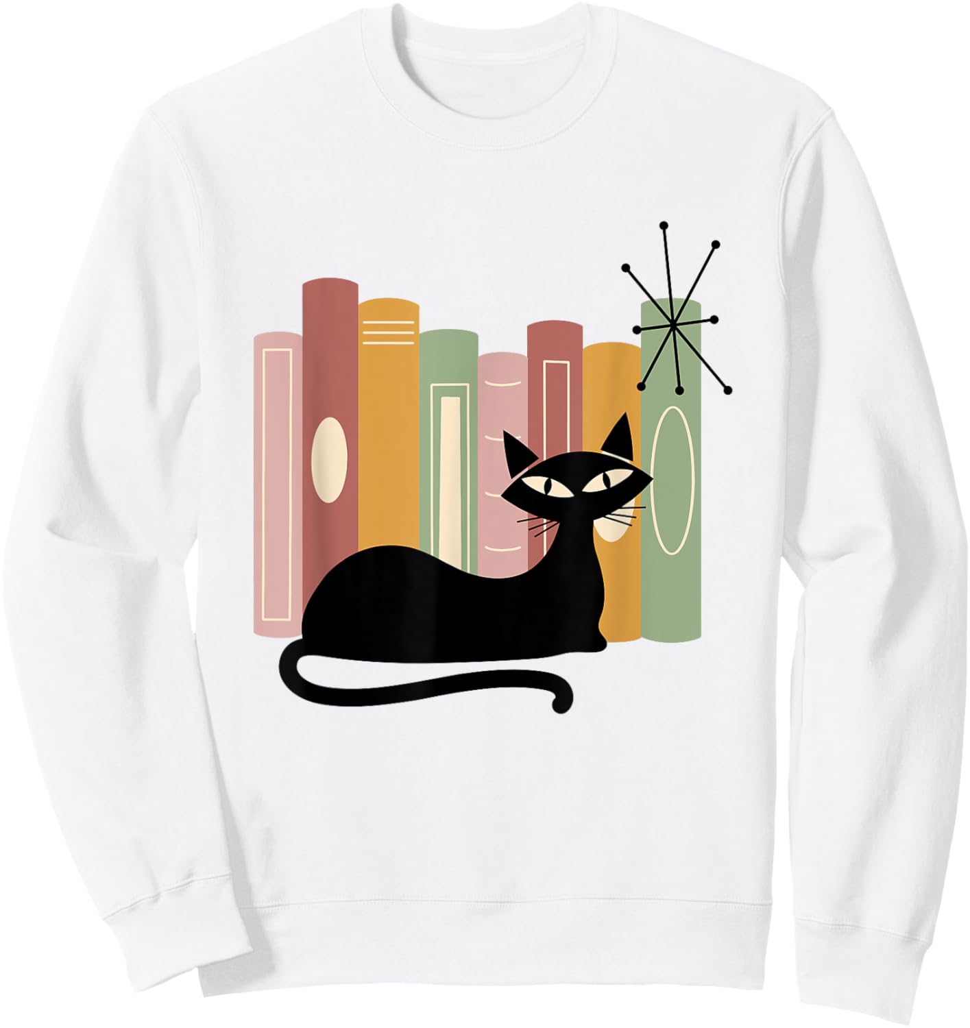 Book Lover Modern Retro Cat Midcentury Mid Century Age 1950s Women Kids Sweatshirt - Sweatshirt | White