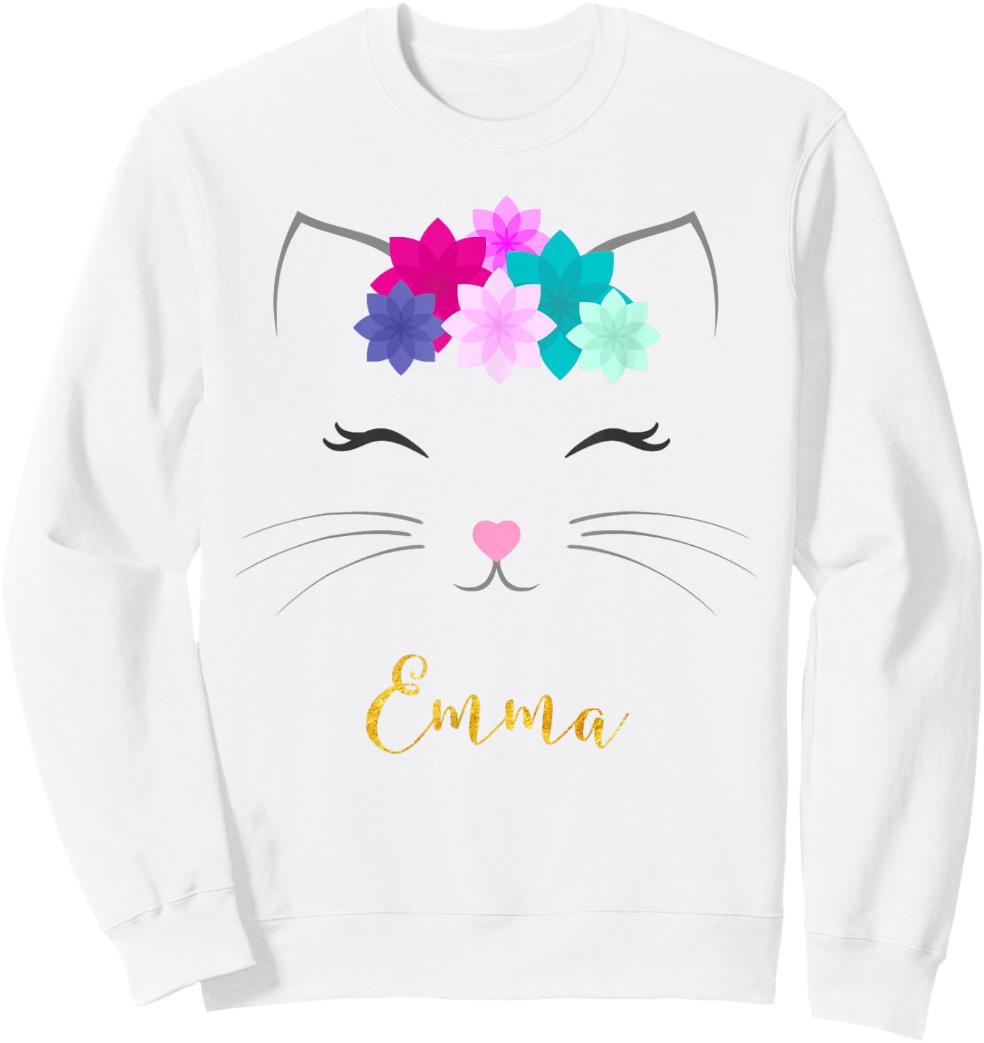 Emma Name Gift Personalized Kitty Cat Men Women Kids Sweatshirt - Sweatshirt | White