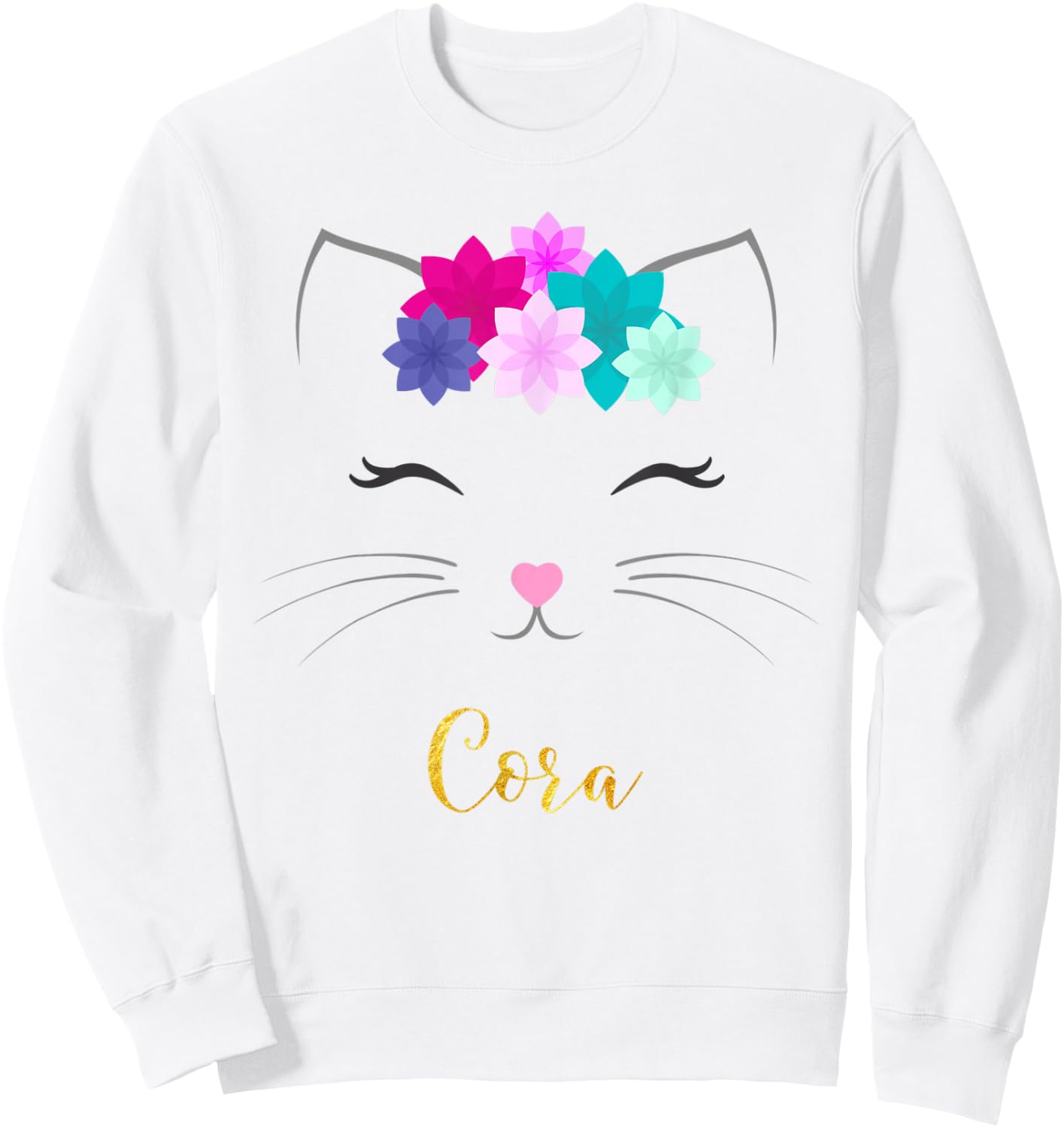 Cora Name Gift Personalized Kitty Cat Women Kids Sweatshirt - Sweatshirt | White