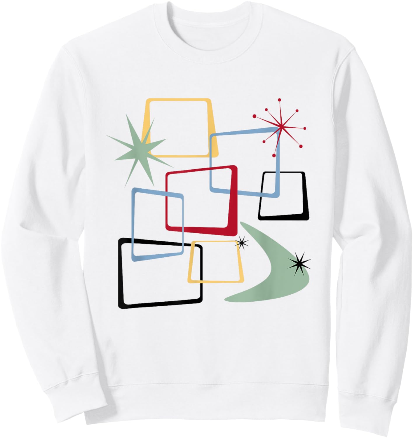 Retro Atomic Squares Stars And Boomerang Mid Century Modern Sweatshirt - Sweatshirt | White