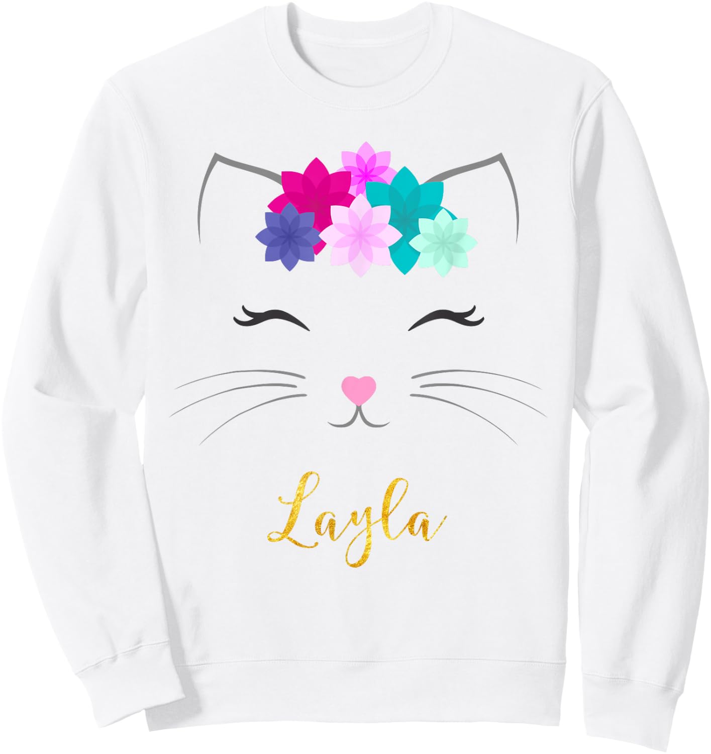 Layla Name Gift Personalized Kitty Cat Sweatshirt - Sweatshirt | White