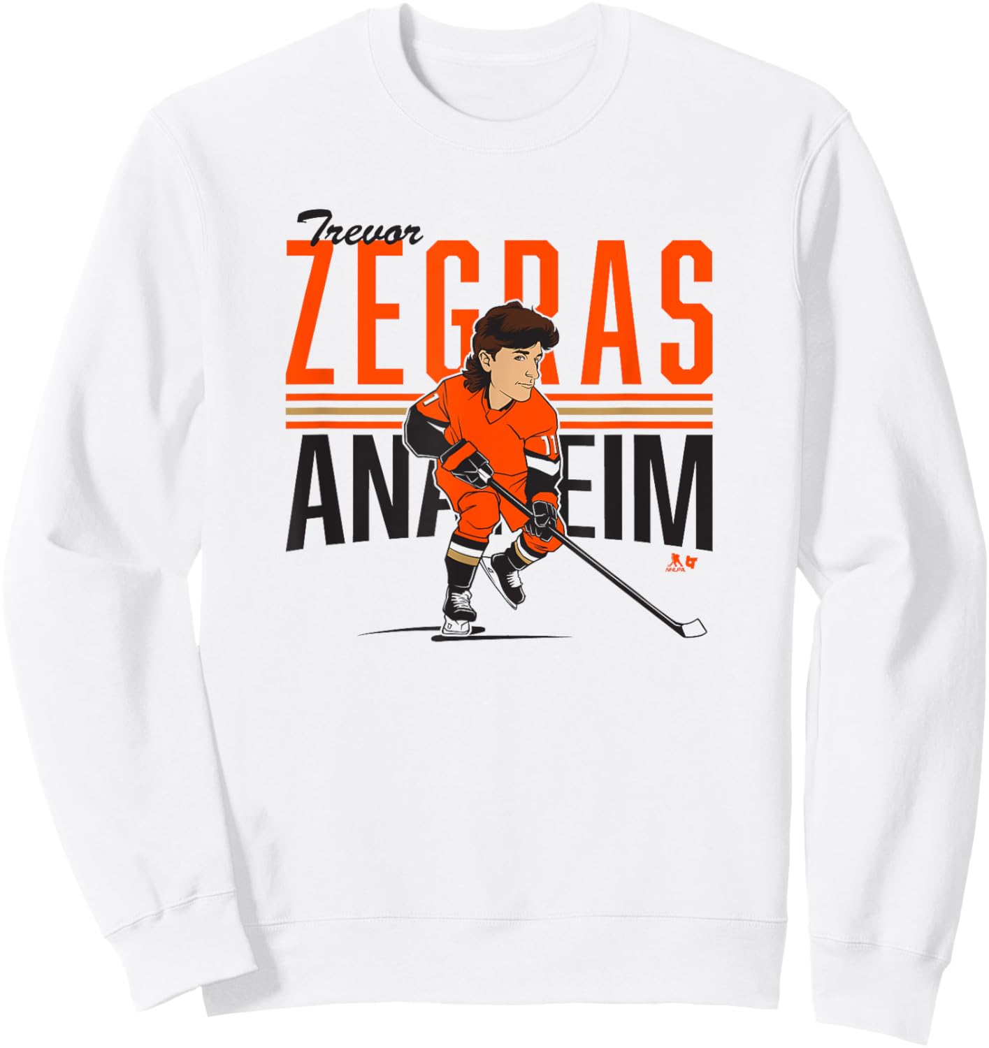 Trevor Zegras: Center Ice Caricature - Anaheim Hockey Sweatshirt - Sweatshirt | White