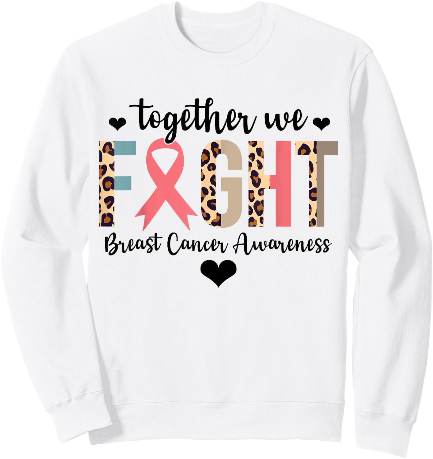 Together We Fight Breast Cancer Awareness Leopard Warrior Sweatshirt - Sweatshirt | White