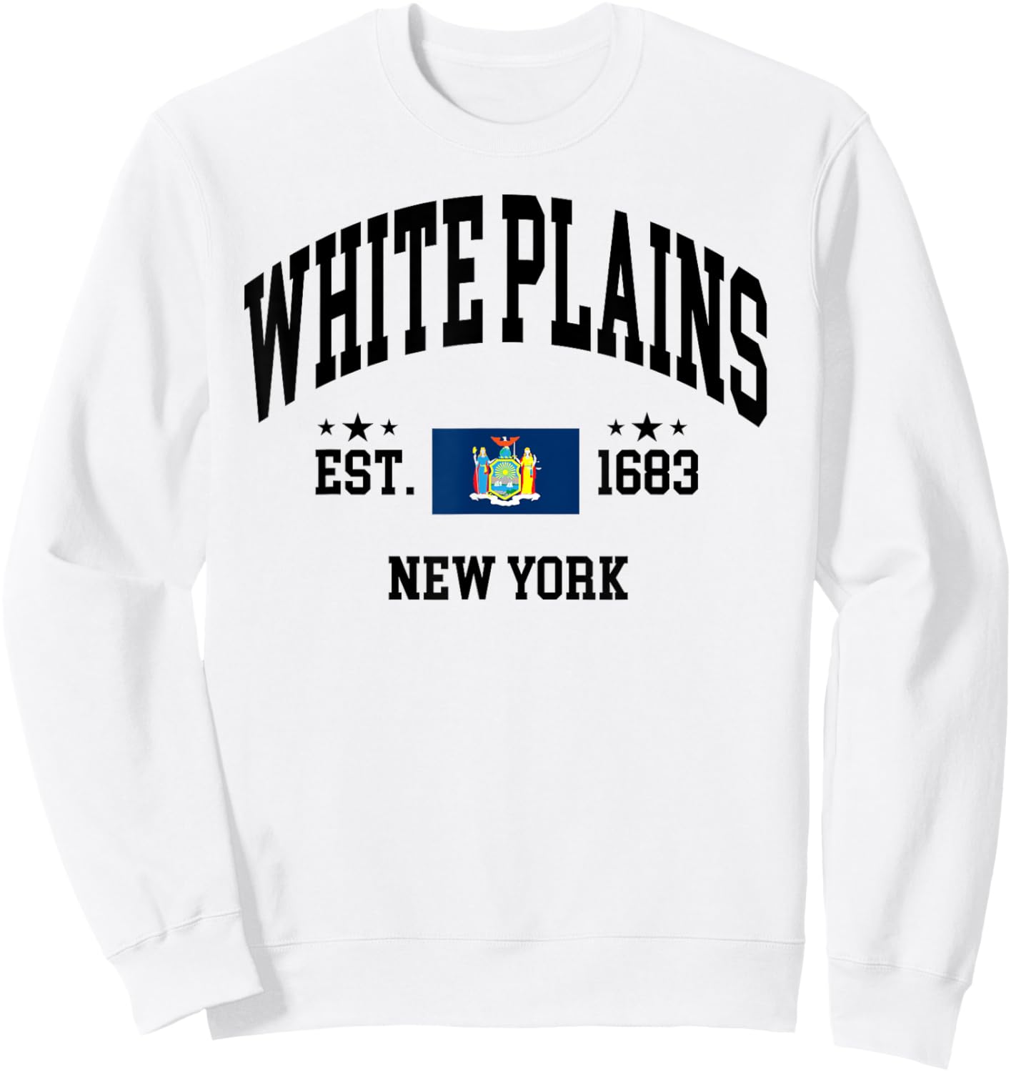 Retro White Plains New York NY Vintage State Patriotic Flag Sweatshirt - Sweatshirt | White