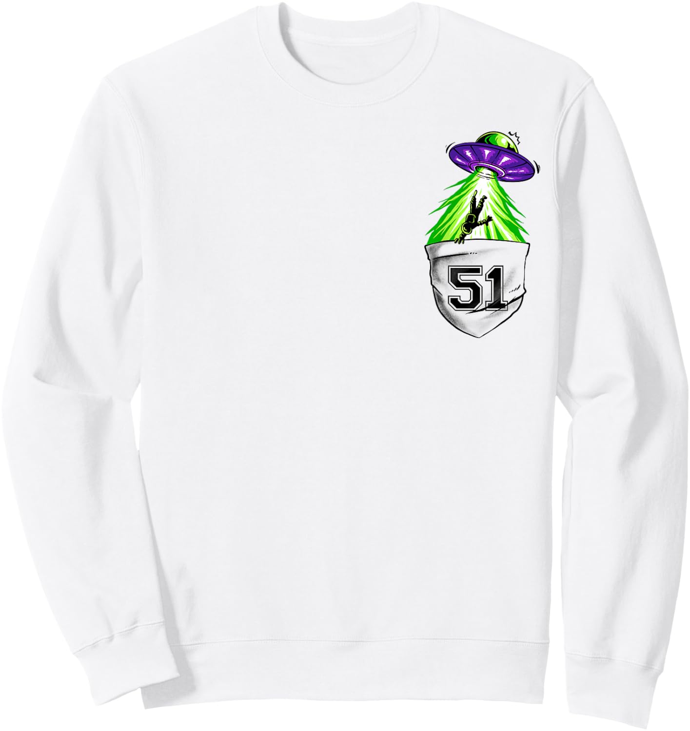 Alien Ship In Pocket Funny UFO Abduction Sweatshirt - Sweatshirt | White