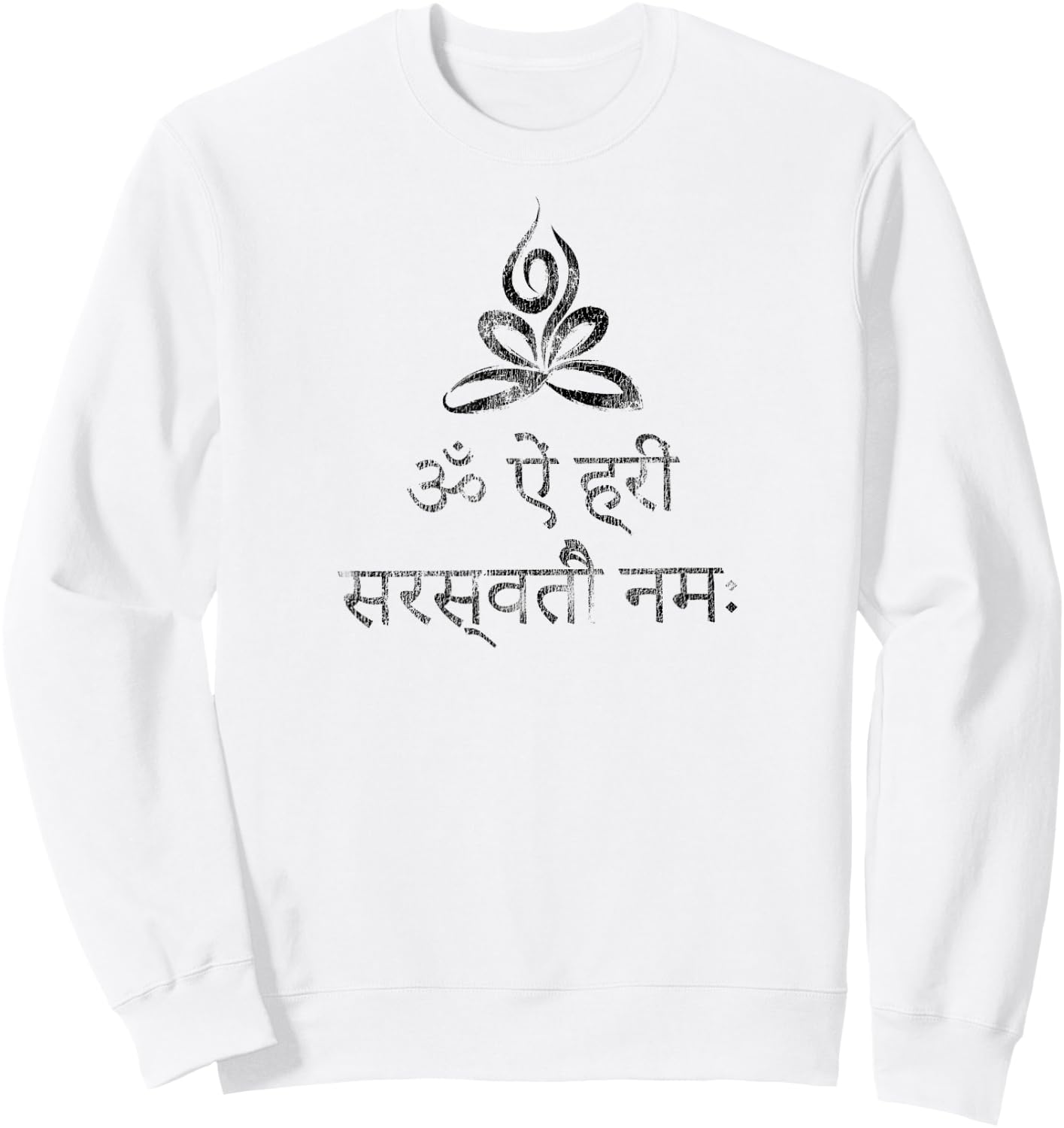 Goddess Saraswati Distressed Lotus Yoga Pose Sanskrit Mantra Sweatshirt - Sweatshirt | White
