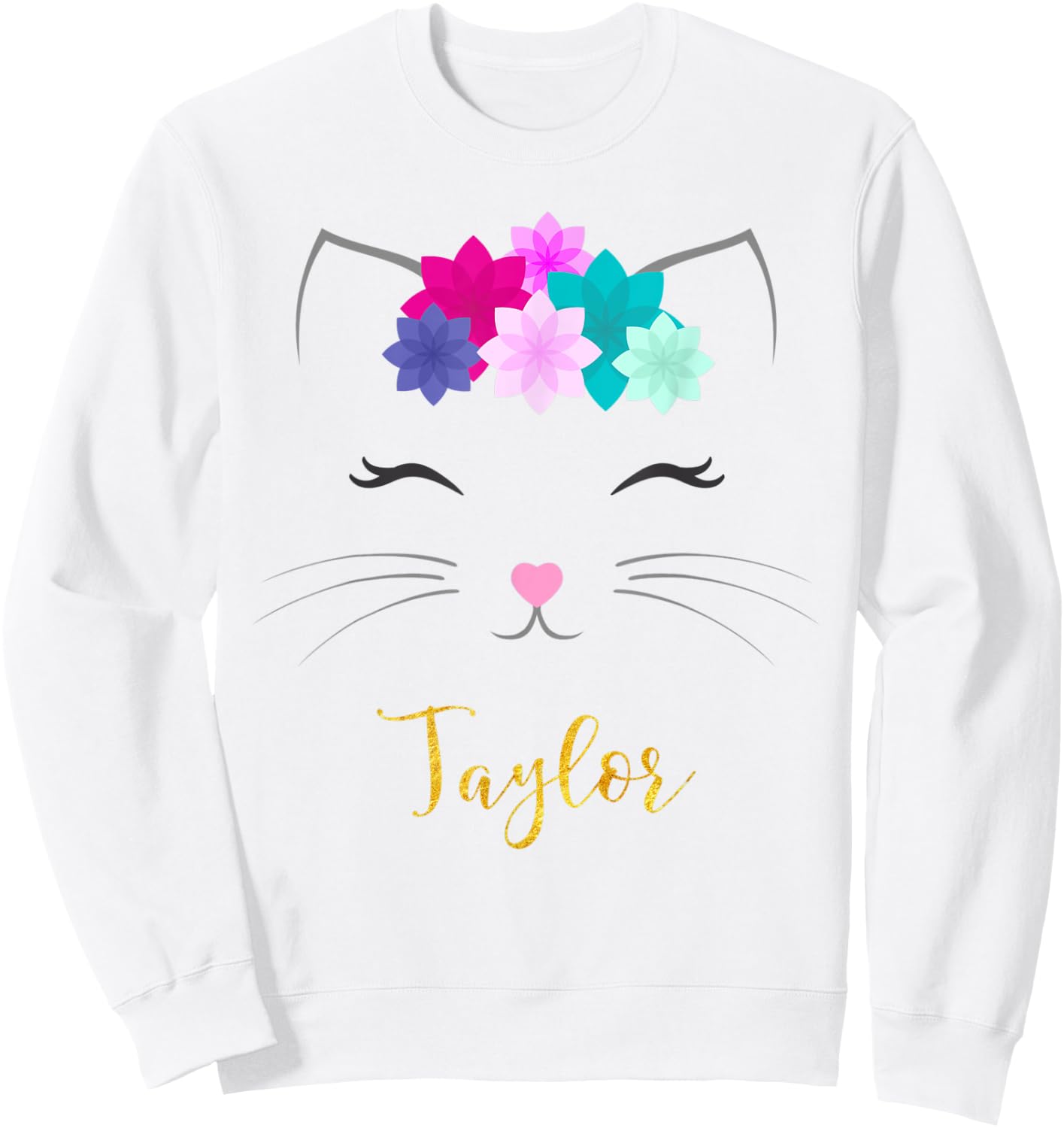 Taylor Name Gift Personalized Kitty Cat Sweatshirt - Sweatshirt | White