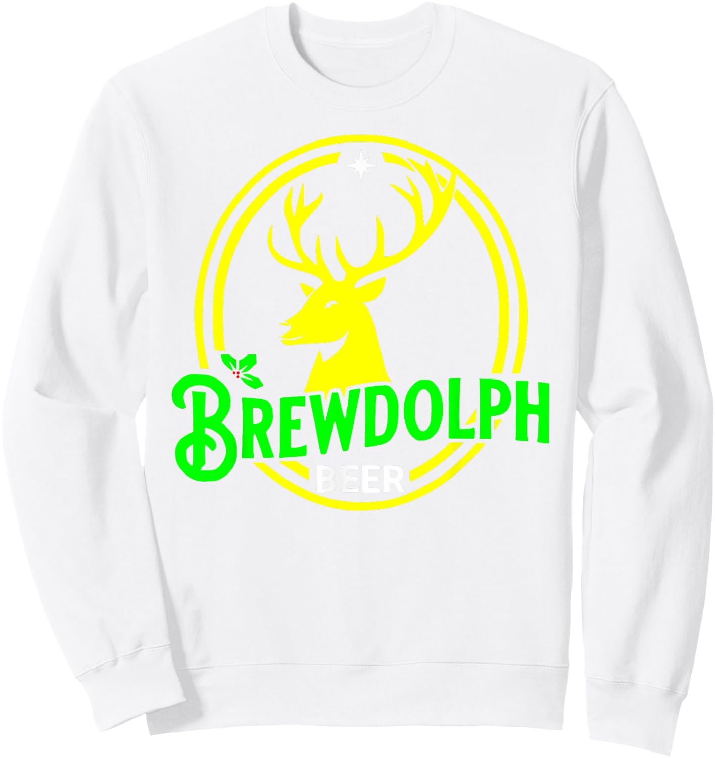 Brewdolph Funny Reindeer Holidays Christmas Beer Drinking Sweatshirt - Sweatshirt | White
