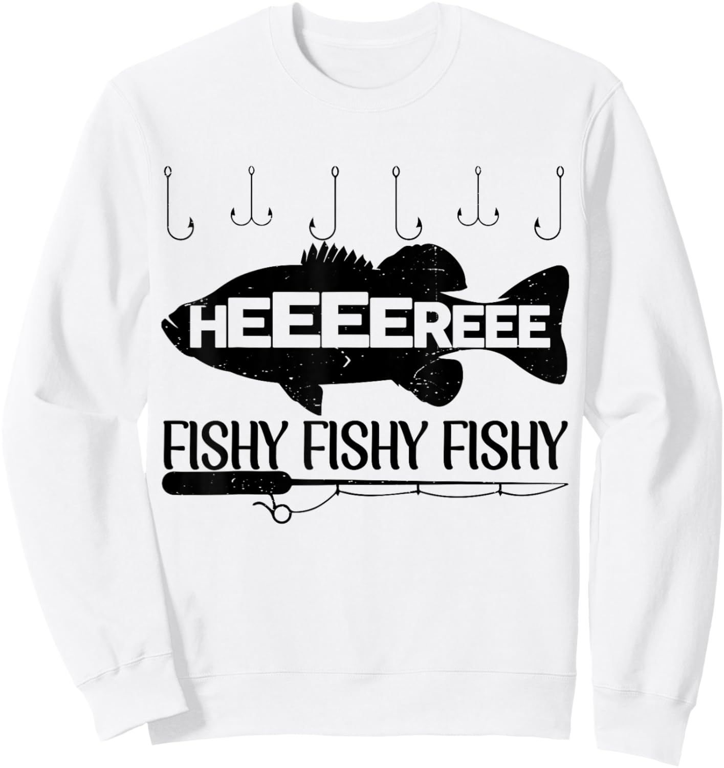 Here-Fishy Men Dad Women Toddler Boy Kids Funny Bass Fishing Sweatshirt - Sweatshirt | White