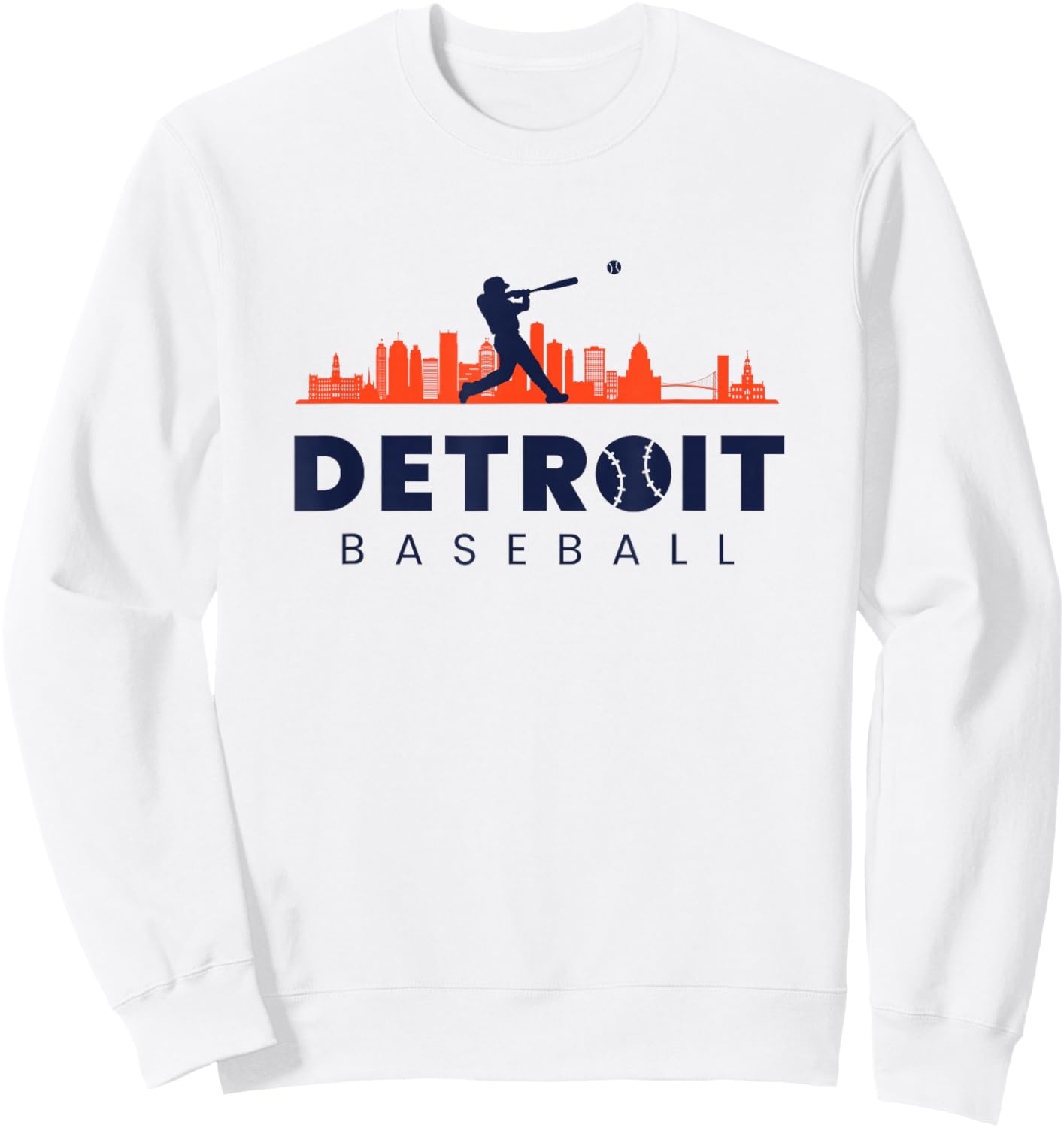 Detroit Baseball Minimalist City Skyline Baseball Lover Sweatshirt - Sweatshirt | White