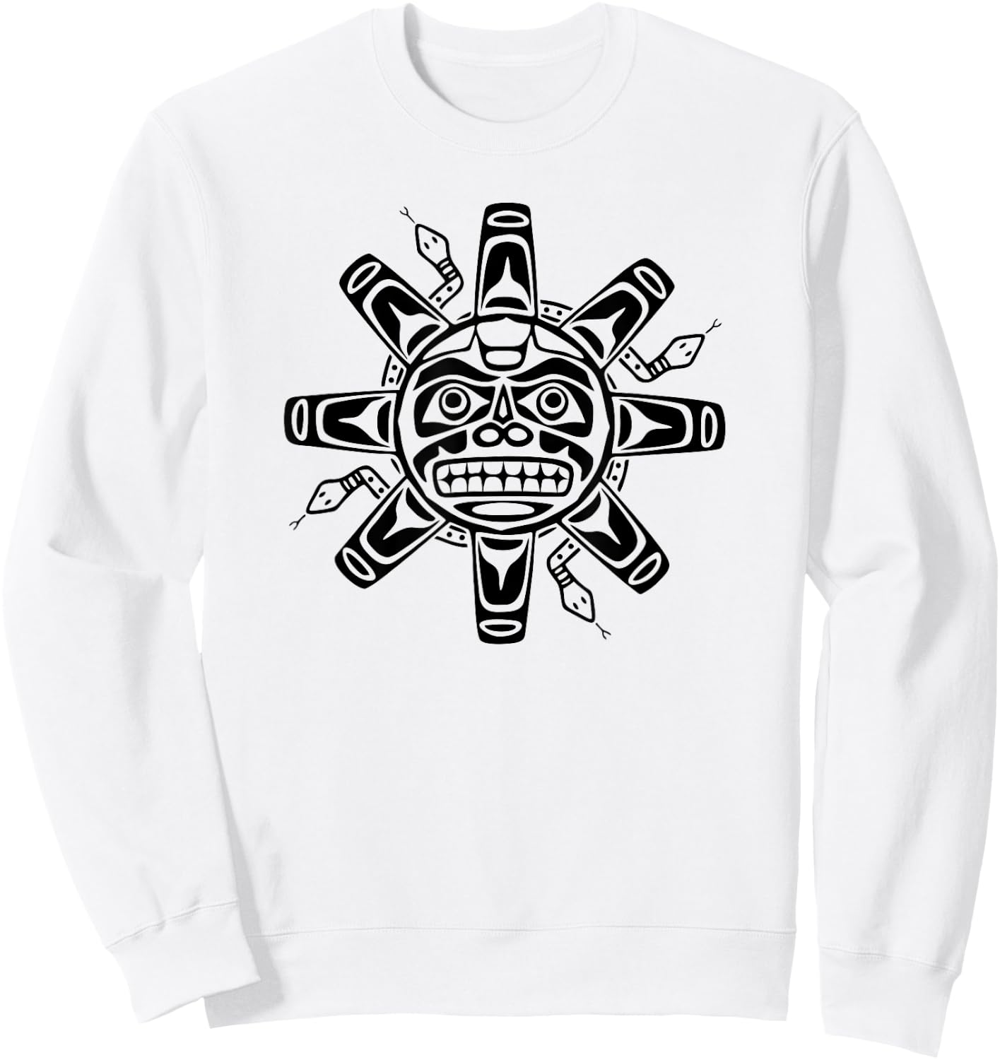 Sun Symbol Abstract Haida Art Pacific Northwest Coast Snakes Sweatshirt - Sweatshirt | White