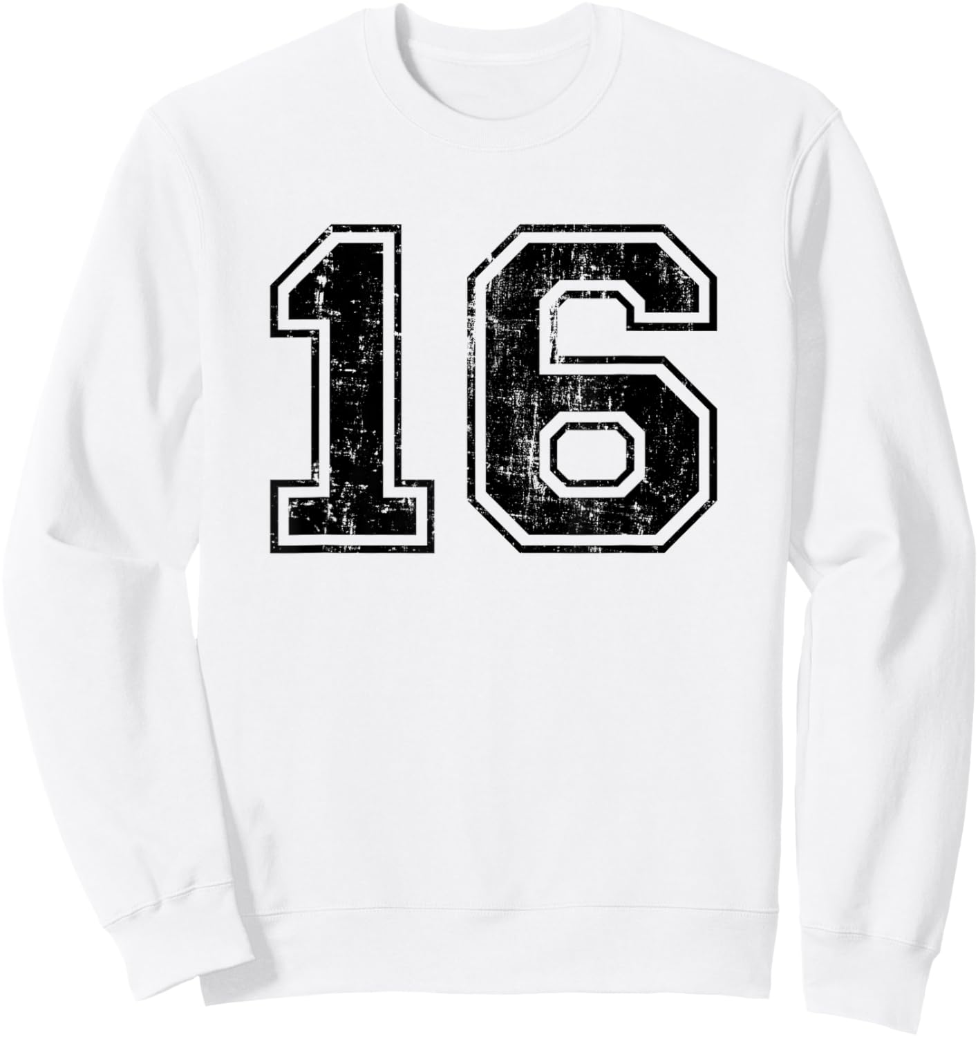 Number 16 Varsity Distressed Vintage Sport Team Player's Fan Sweatshirt - Sweatshirt | White