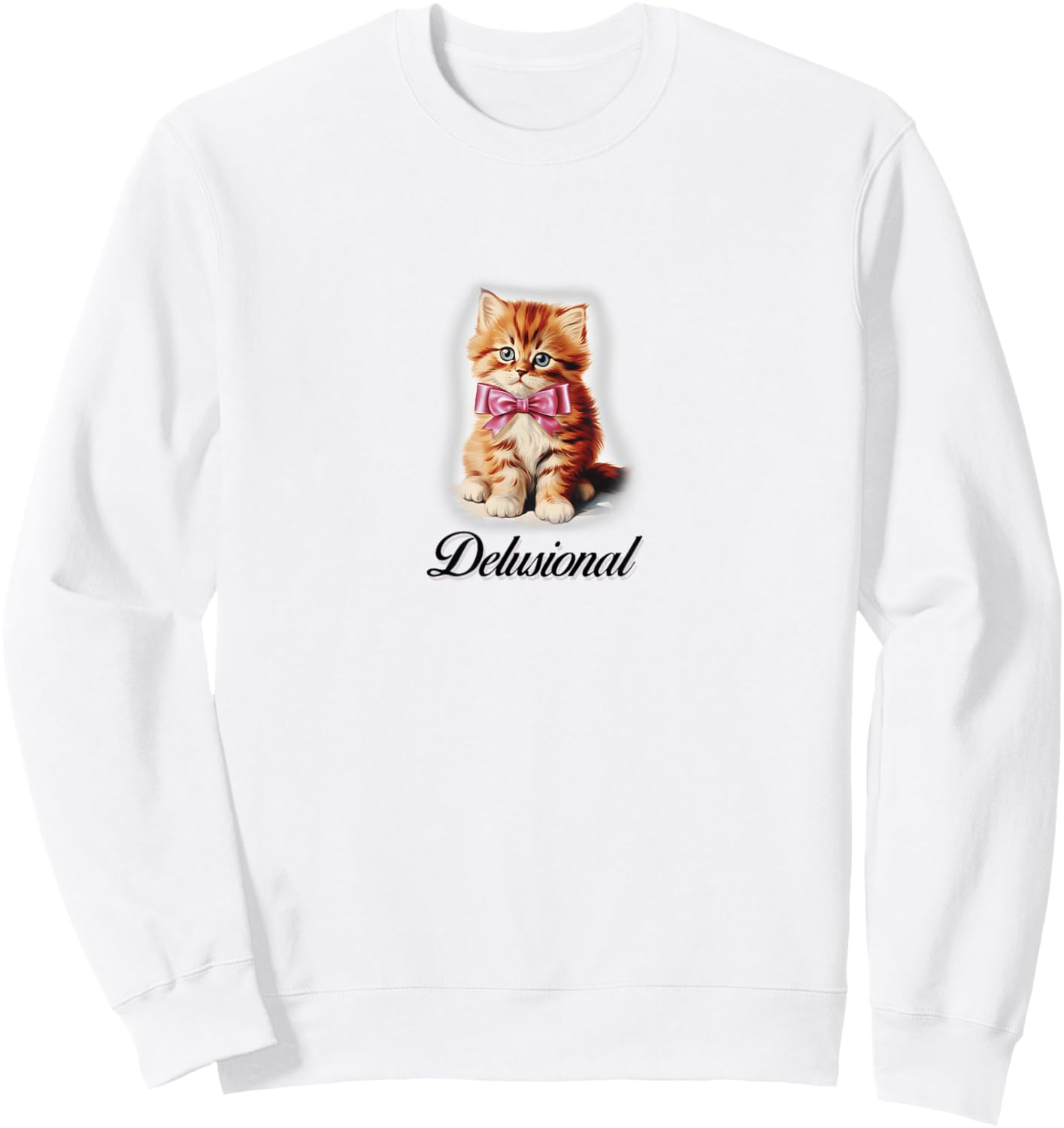 Delusional Coquette Kitten Pink Bow Ribbon Y2K Aesthetic Sweatshirt - Sweatshirt | White