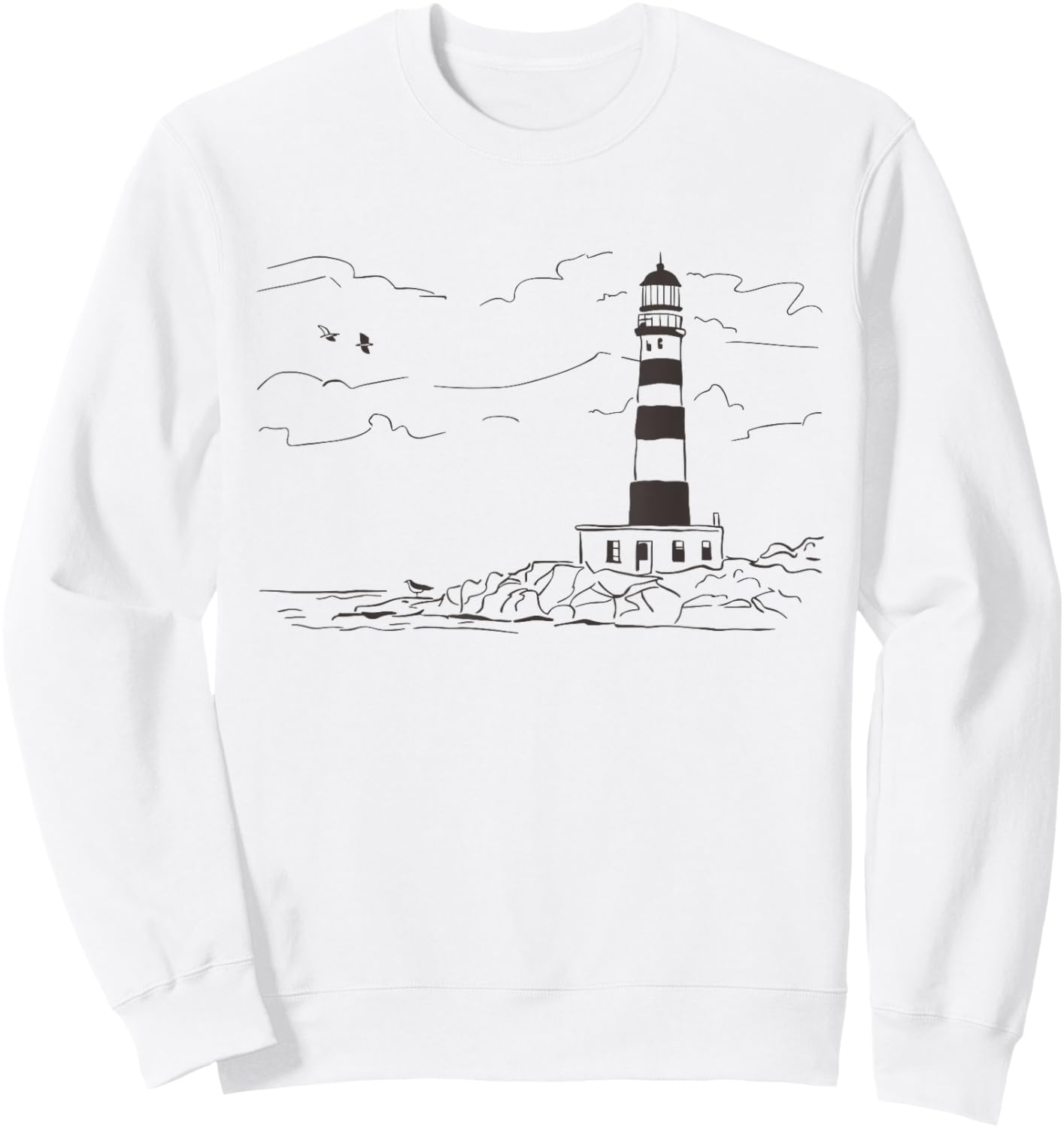 Lighthouse Seaside Nautical Sketch Art Sweatshirt - Sweatshirt | White