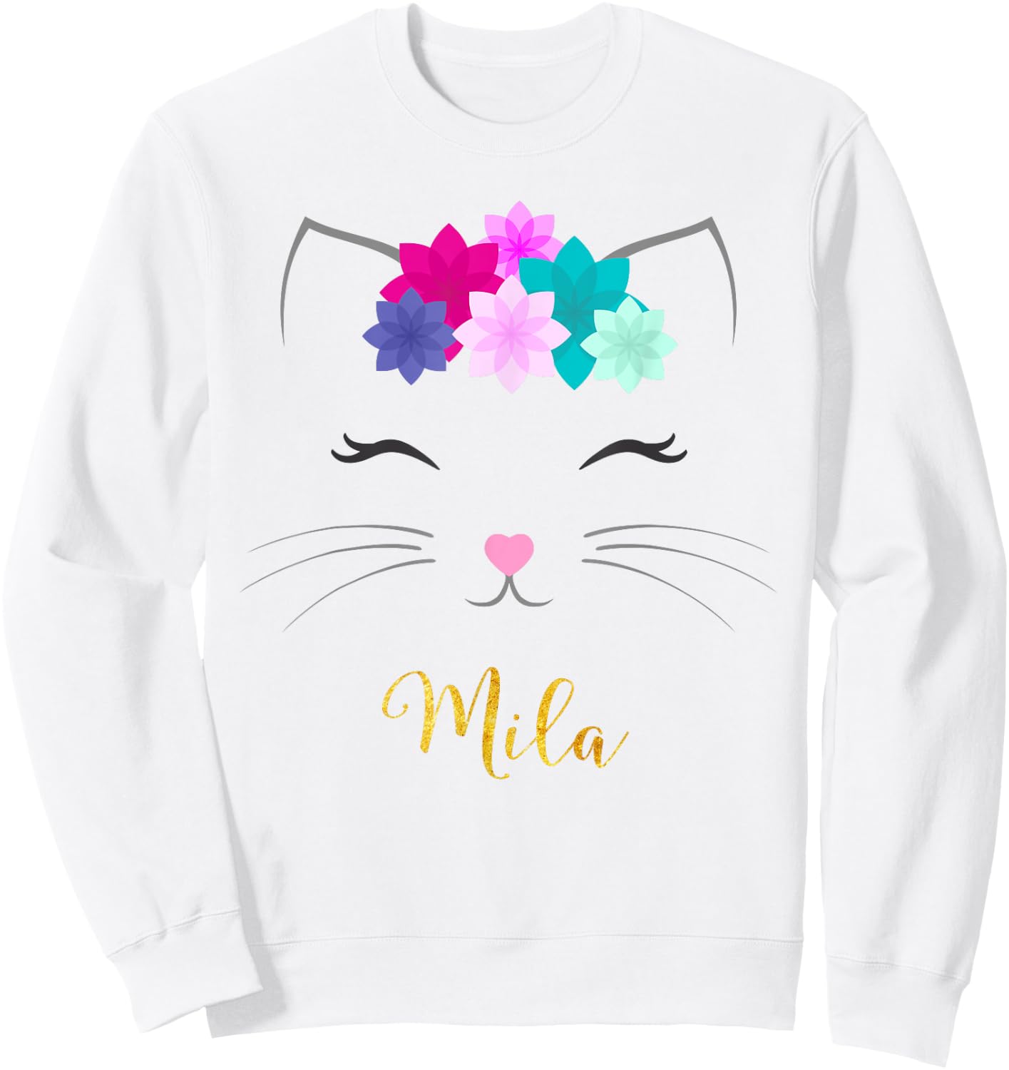 Mila Name Gift Personalized Kitty Cat Sweatshirt - Sweatshirt | White