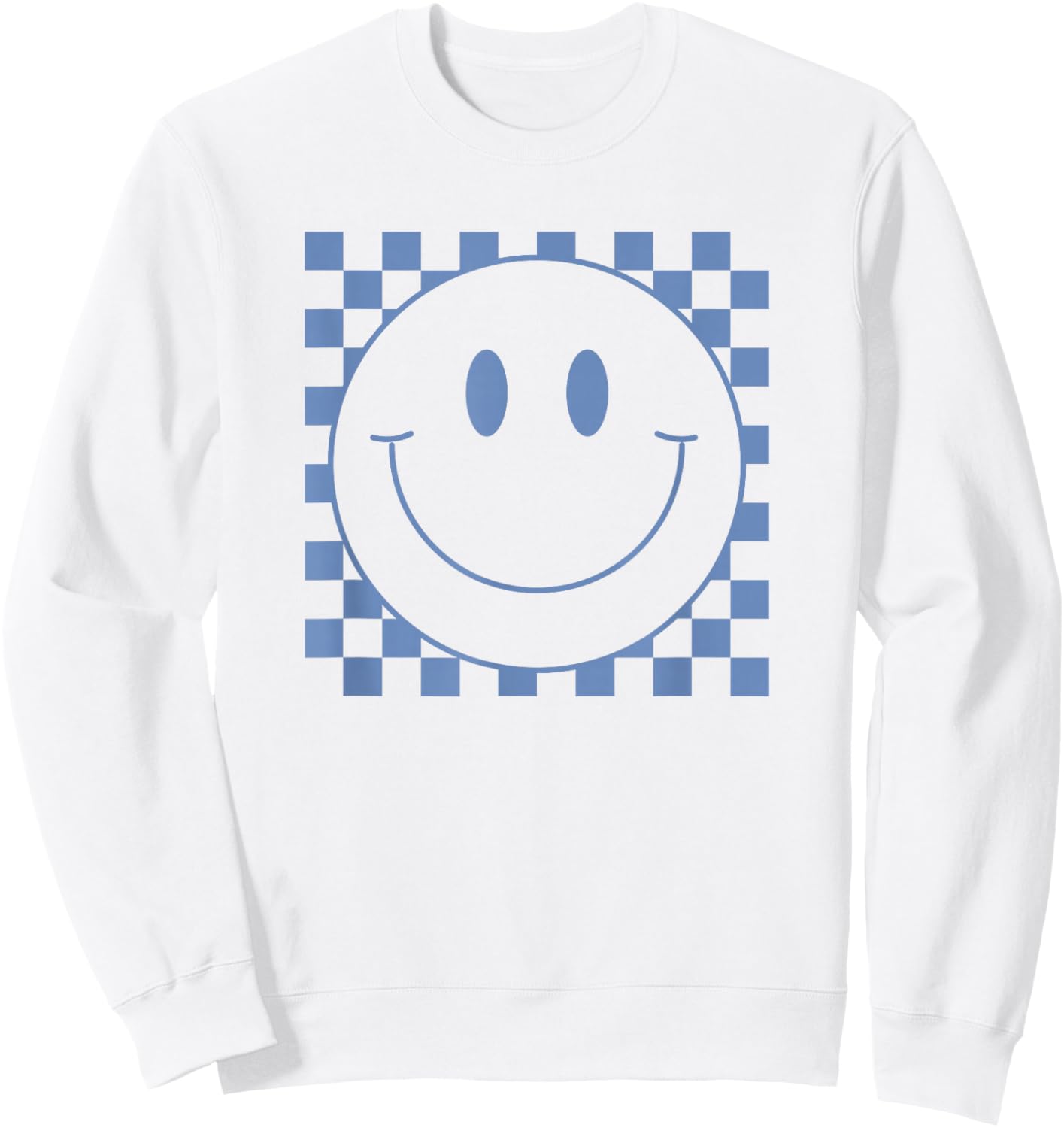 Cute Blue Checkered Smile Face Peace Smiling Happy Face Boy Sweatshirt - Sweatshirt | White