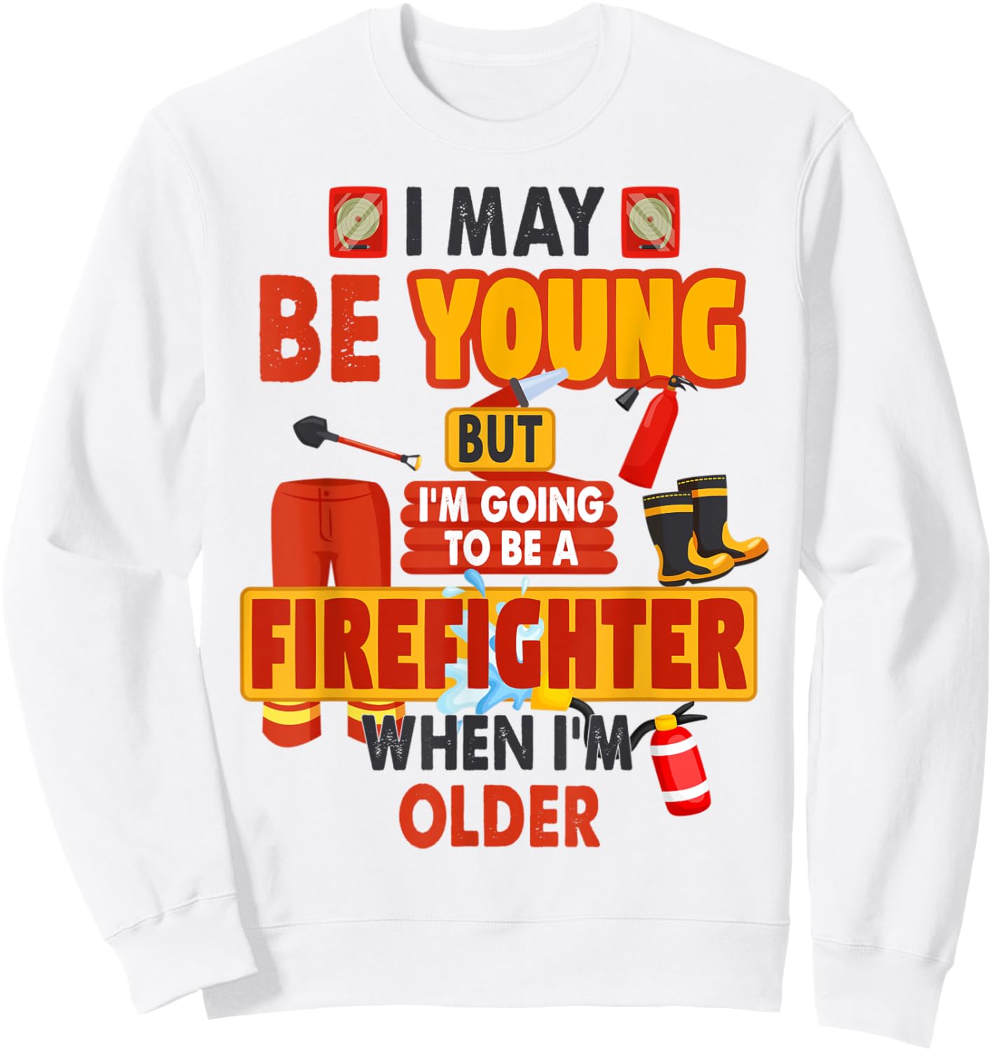 Fireman Outfit Idea For Kids & Boys Firefighter Costume Sweatshirt - Sweatshirt | White