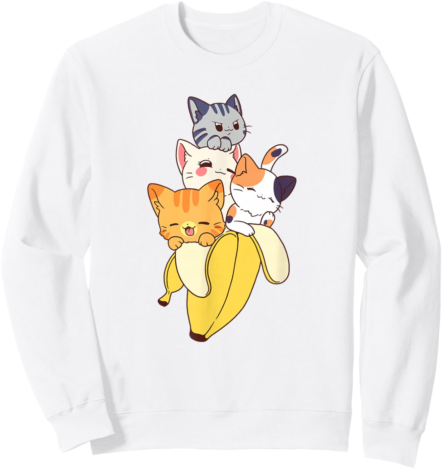 Funny Banana Cat Cute Kawaii Kitten Sweatshirt - Sweatshirt | White
