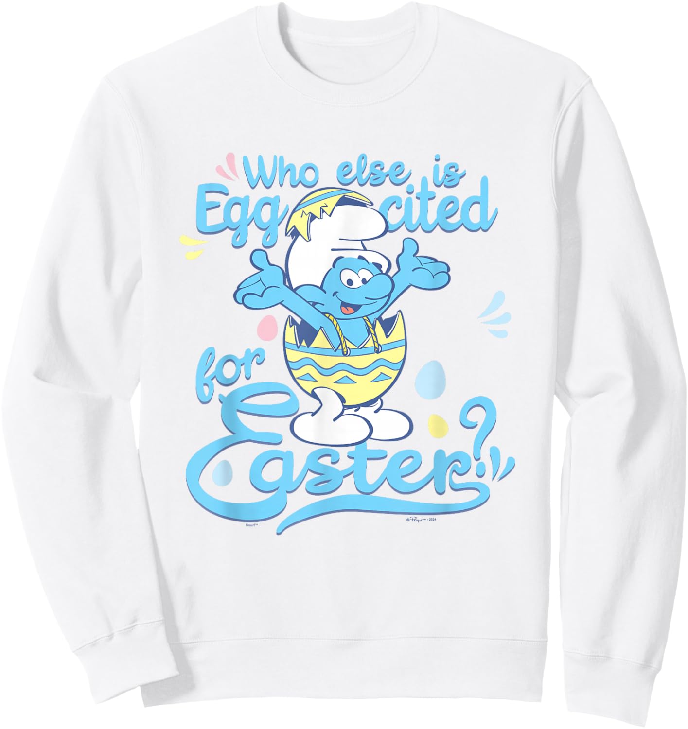 The Smurfs Who Else Is Eggcited For Easter? Big Chest Poster Sweatshirt - Sweatshirt | White