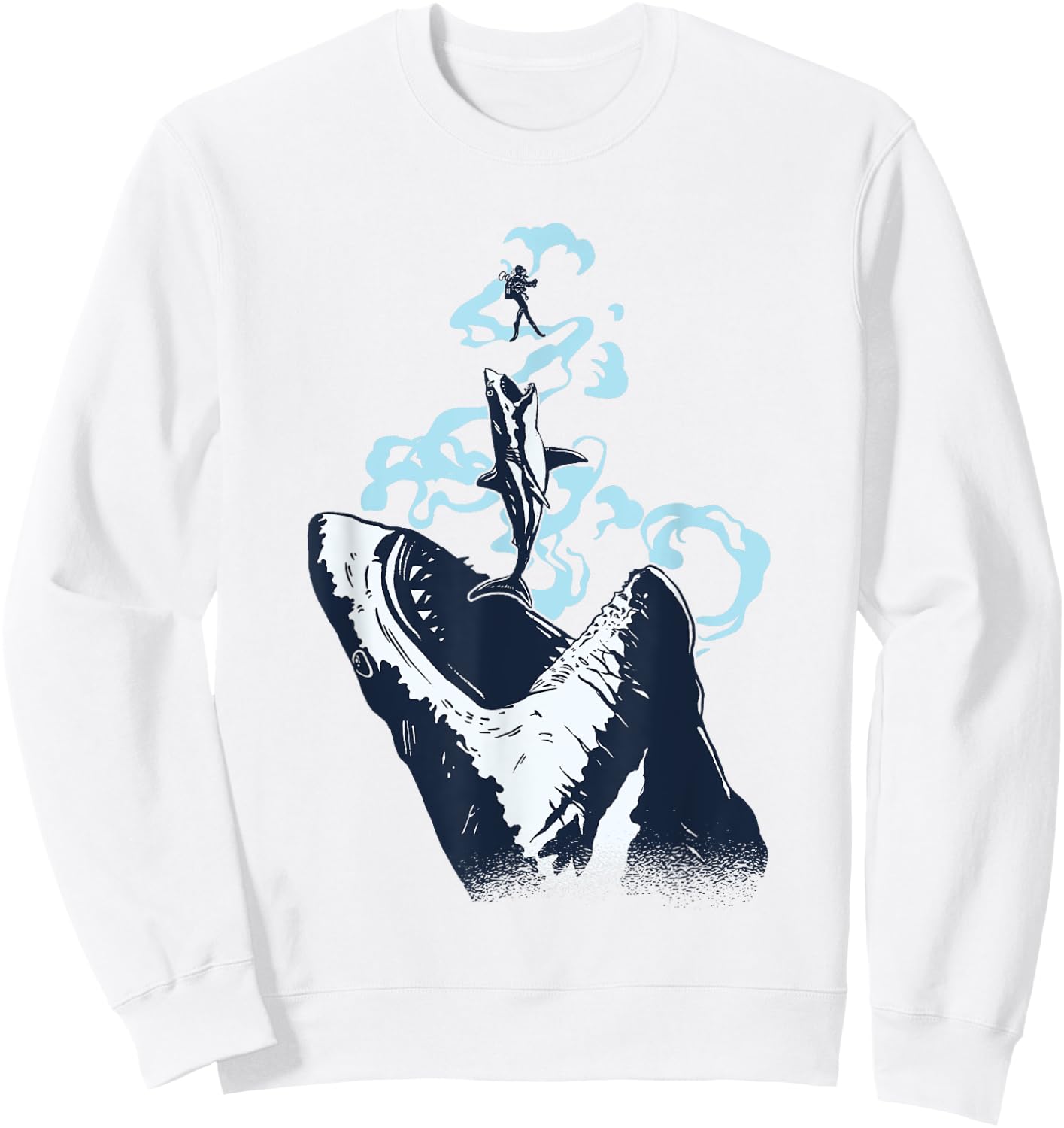 Diver, White Great Shark, Shark Diving Sweatshirt - Sweatshirt | White
