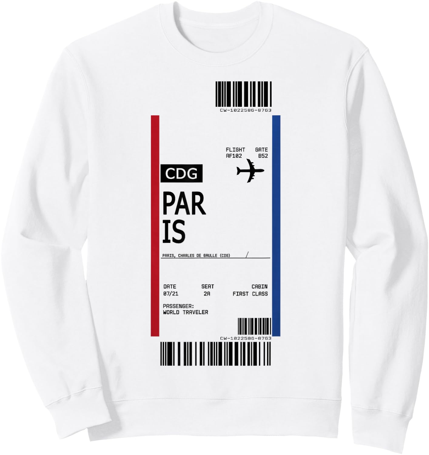Boarding Pass First Class Air Plane Ticket Paris France Sweatshirt - Sweatshirt | White