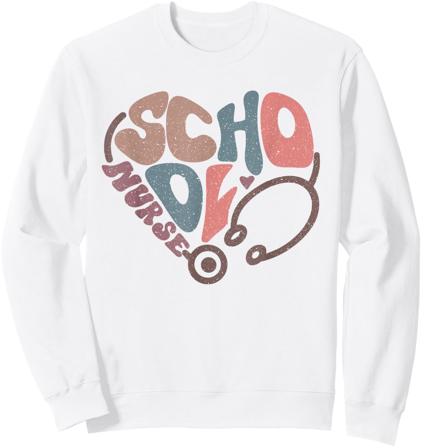 Groovy School Nurse Stethoscope Heart Nursing Nurse Day Week Sweatshirt - Sweatshirt | White