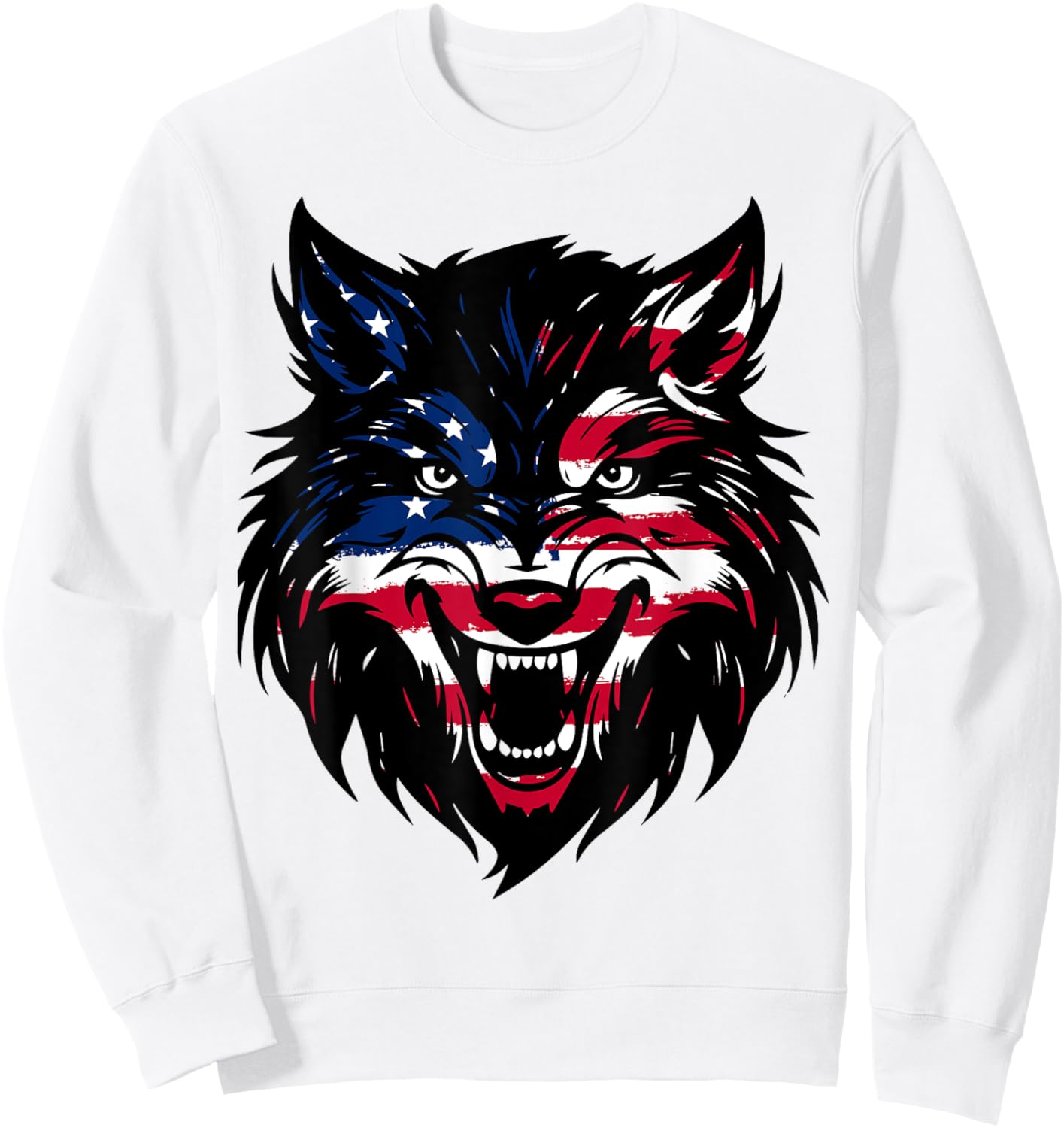 Patriotic 4th Of July Wolf American US Flag Wolf Lovers Sweatshirt - Sweatshirt | White