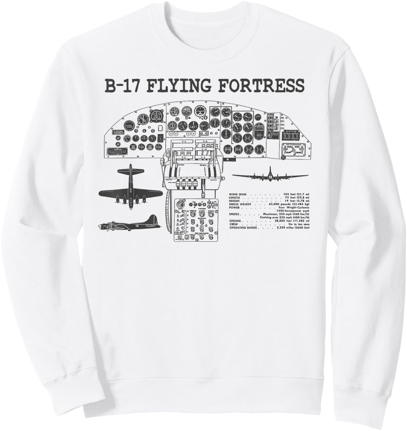 Retro USA WWII B-17 Cockpit USA Warplane B17 Flying Fortress Sweatshirt - Sweatshirt | White