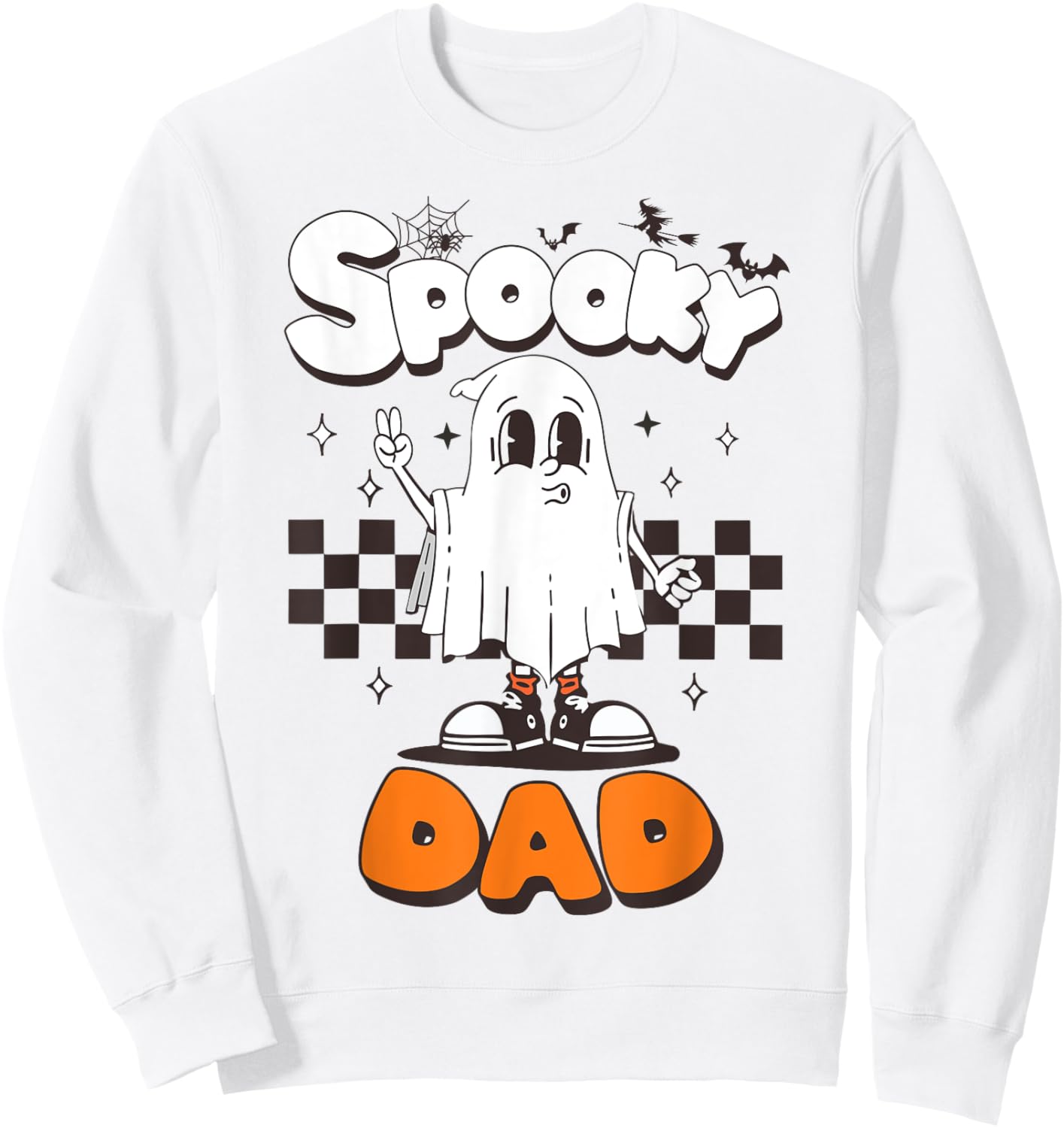 Spooky Dad Halloween Ghost Costume Retro Groovy Halloween Sweatshirt - Sweatshirt | White