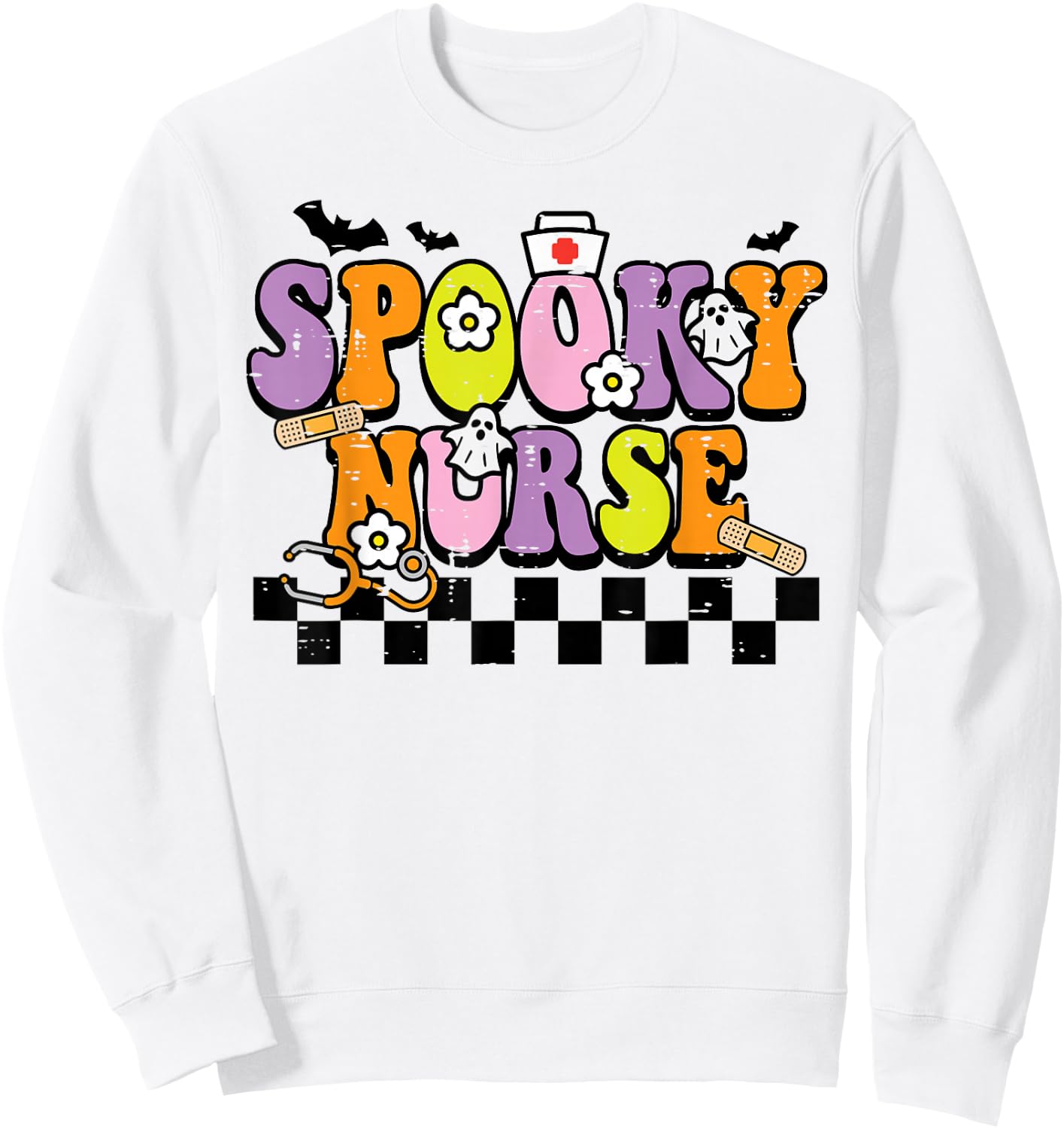 Groovy Spooky Nurse Retro Halloween Nurse Fall Scrub Women Sweatshirt - Sweatshirt | White