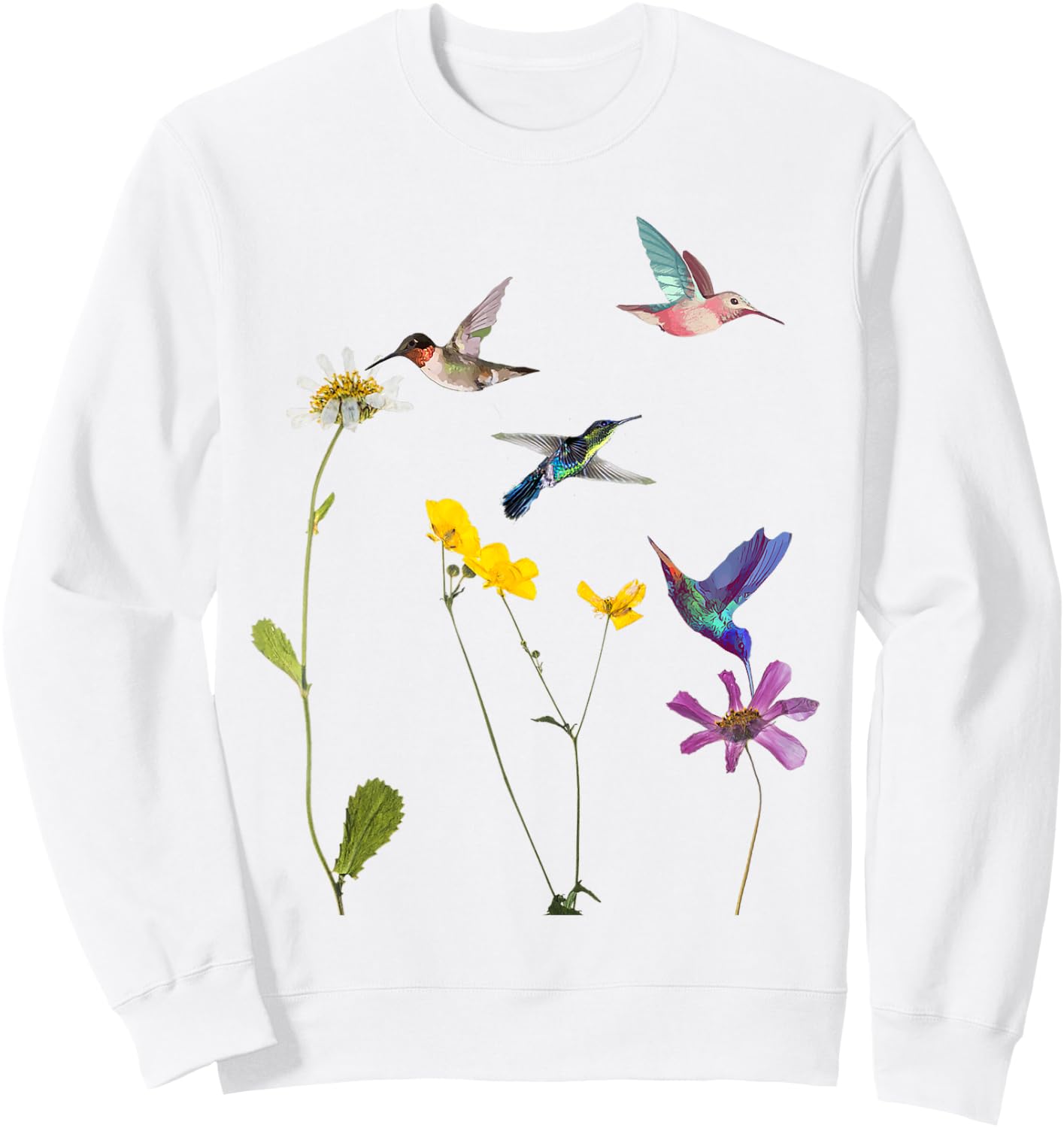 Hummingbird and Flowers Sweatshirt - Sweatshirt | White