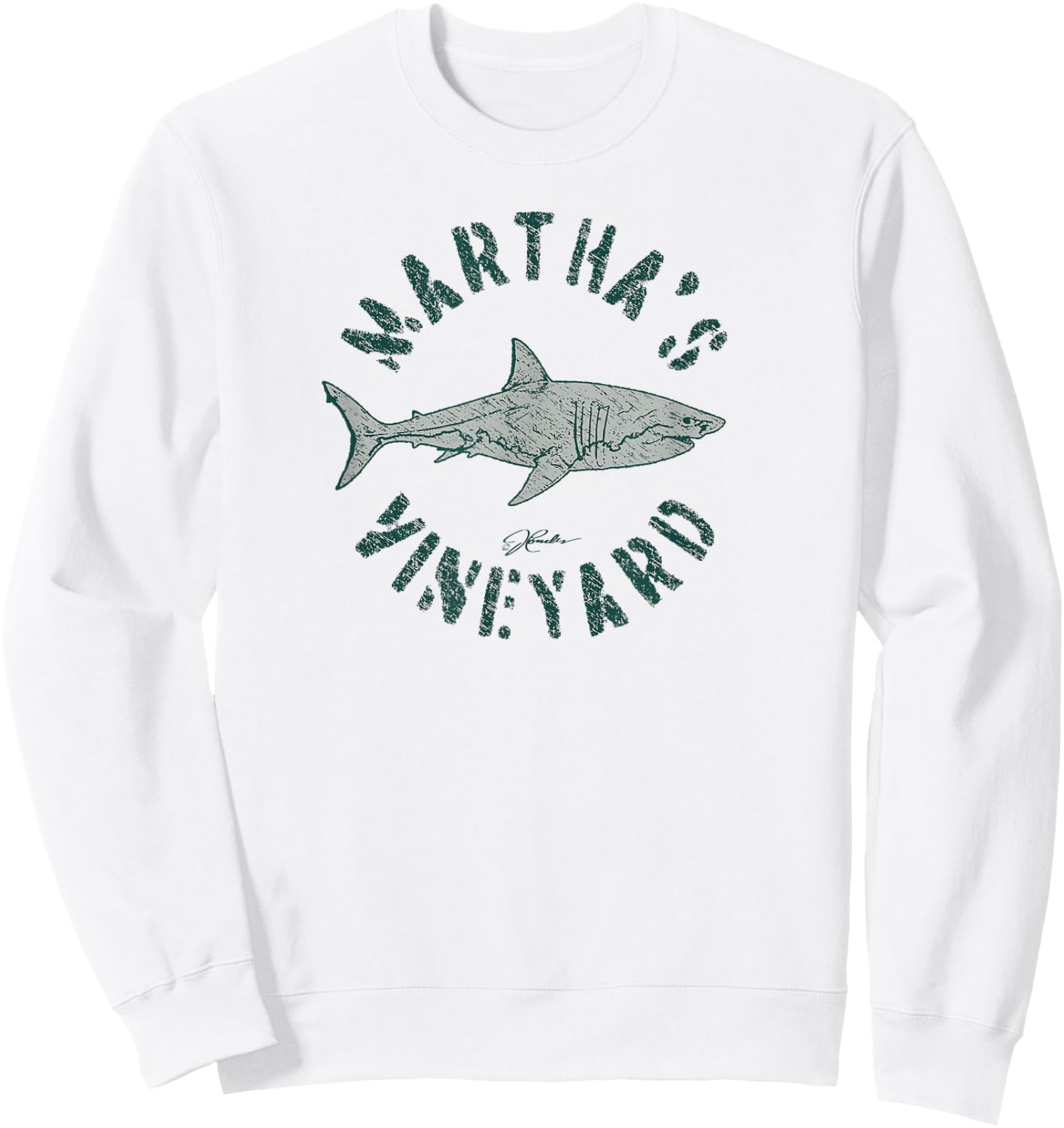 JCombs: Martha's Vineyard, MA, Great White Shark Sweatshirt - Sweatshirt | White