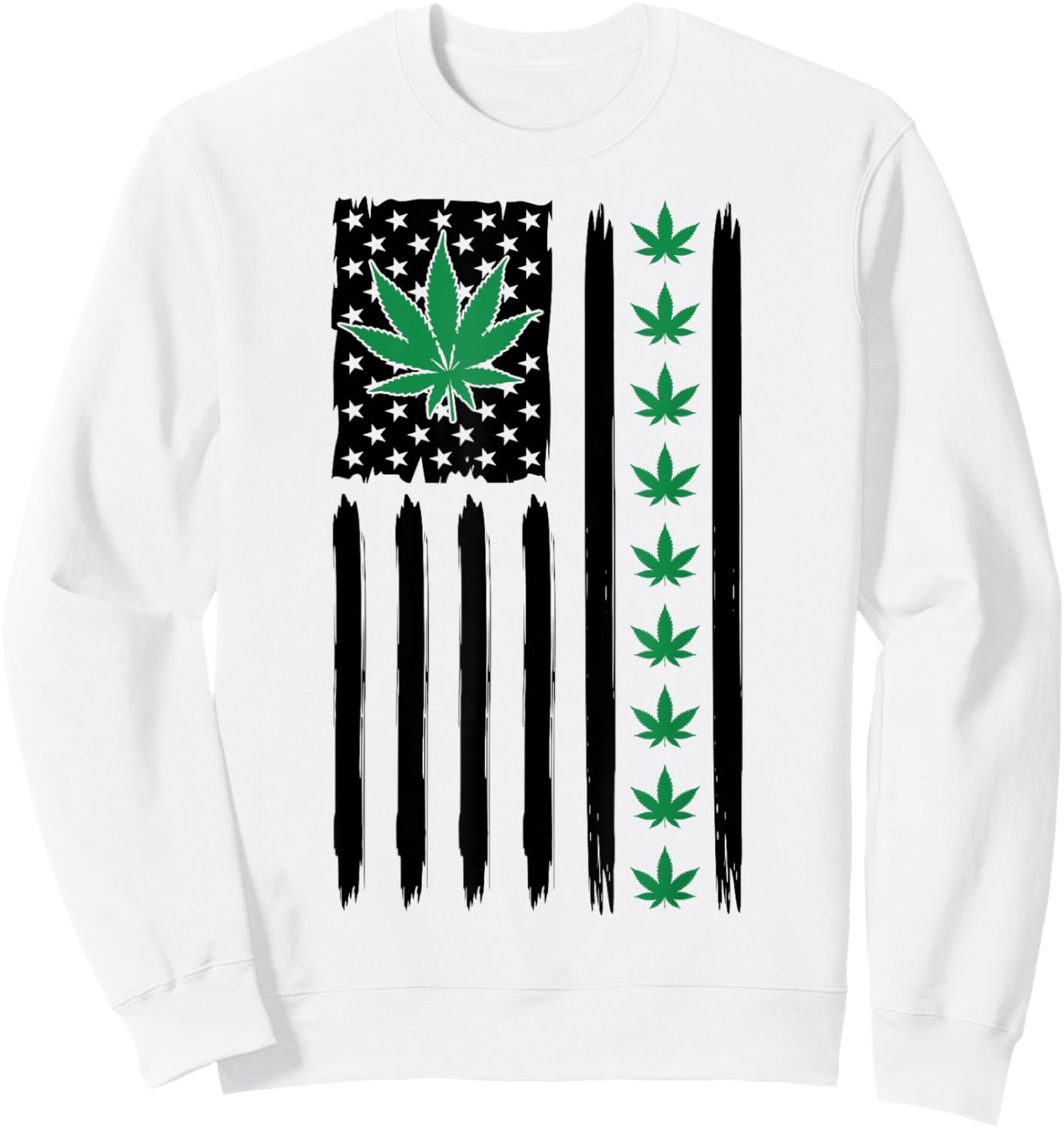 USA Flag Marijuana Leaf Funny US Pot Weed Hippie Marijuana Sweatshirt - Sweatshirt | White