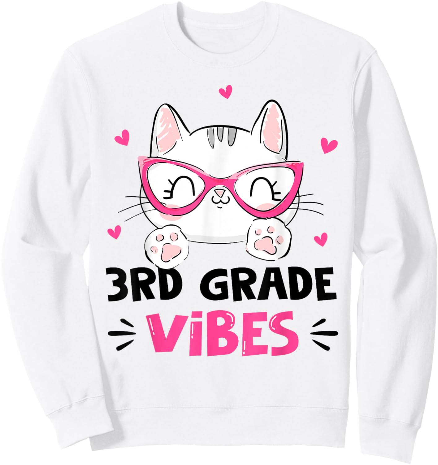 Third 3rd Grade Vibes Back to School Cute Cat Cute For Girls Sweatshirt - Sweatshirt | White