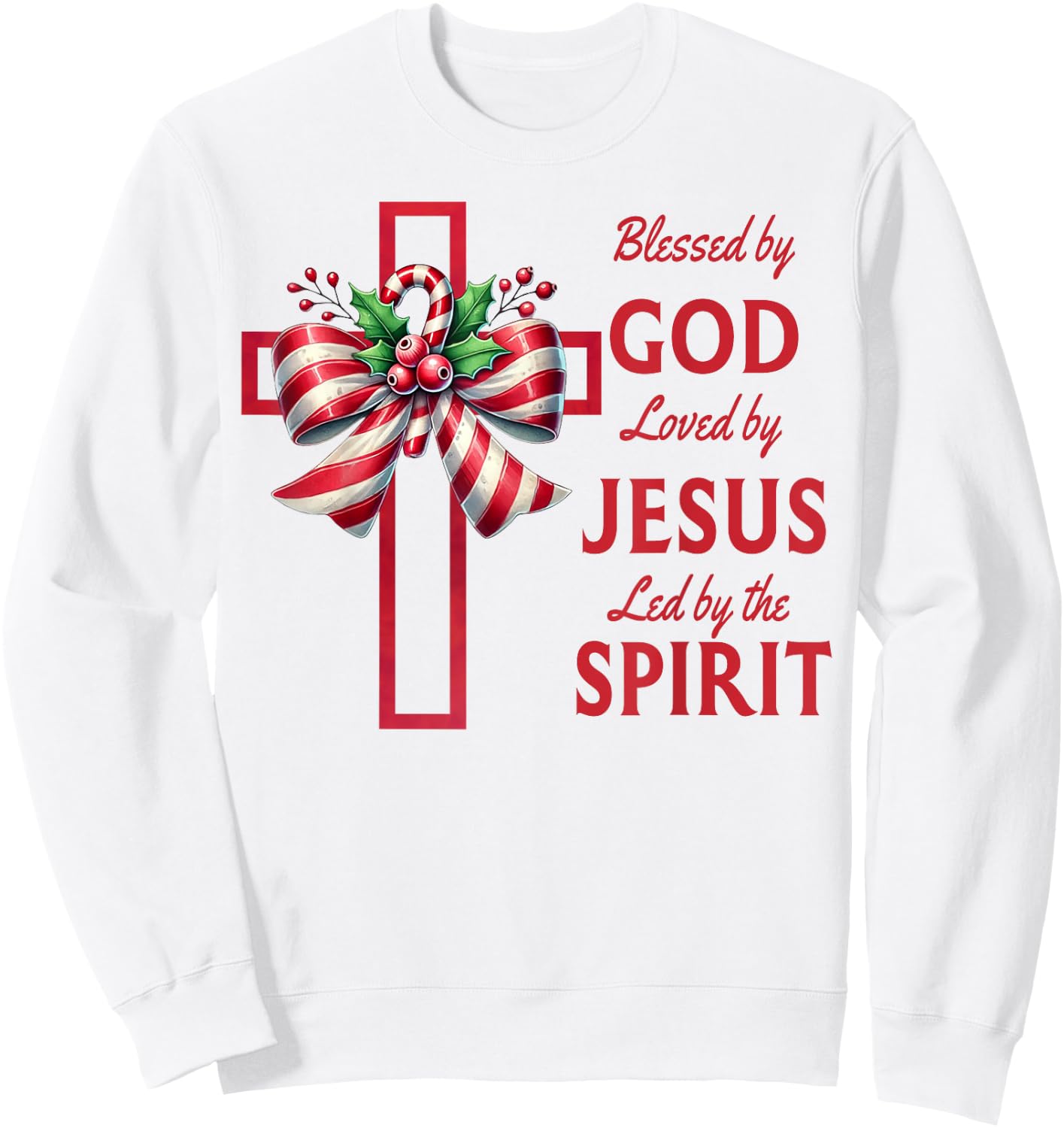 Blessed By God Loved By Jesus Beautiful Candy Cane Cross Sweatshirt - Sweatshirt | White