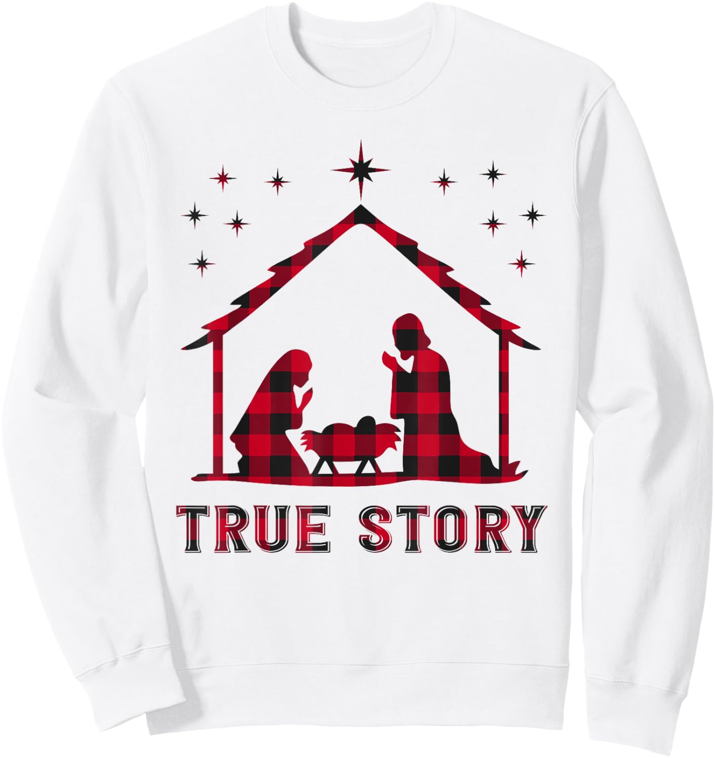 Red Plaid True Story of Jesus Birth Nativity Christmas Gift Sweatshirt - Sweatshirt | White
