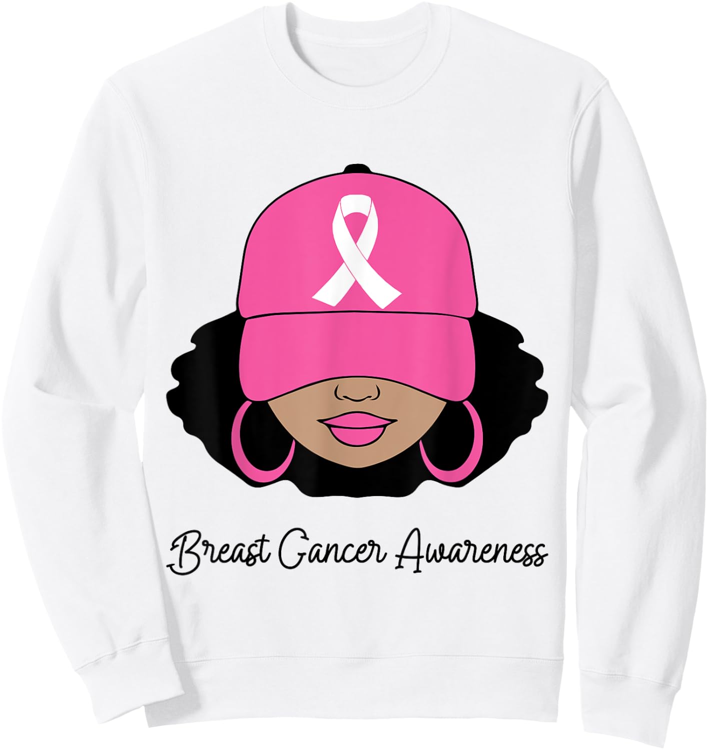 Black Women Pink Breast Cancer Awareness Warrior Women Girls Sweatshirt - Sweatshirt | White