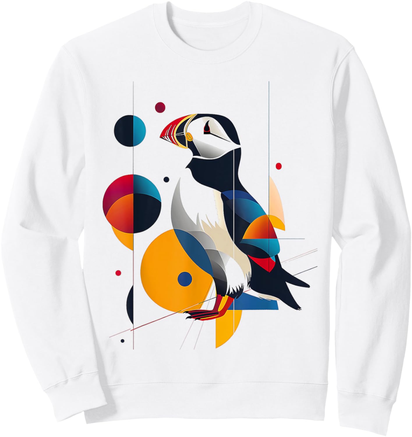Puffin Animal Colorful Motif Drawing Abstract Puffin Sweatshirt - Sweatshirt | White