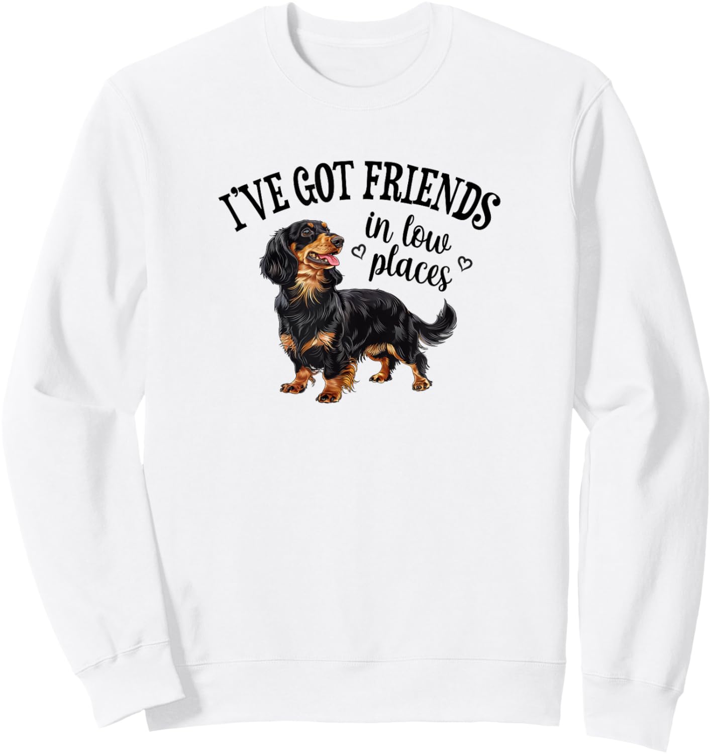 Funny Friends Low Places Black Long Haired Dachshund Lover Sweatshirt - Sweatshirt | White