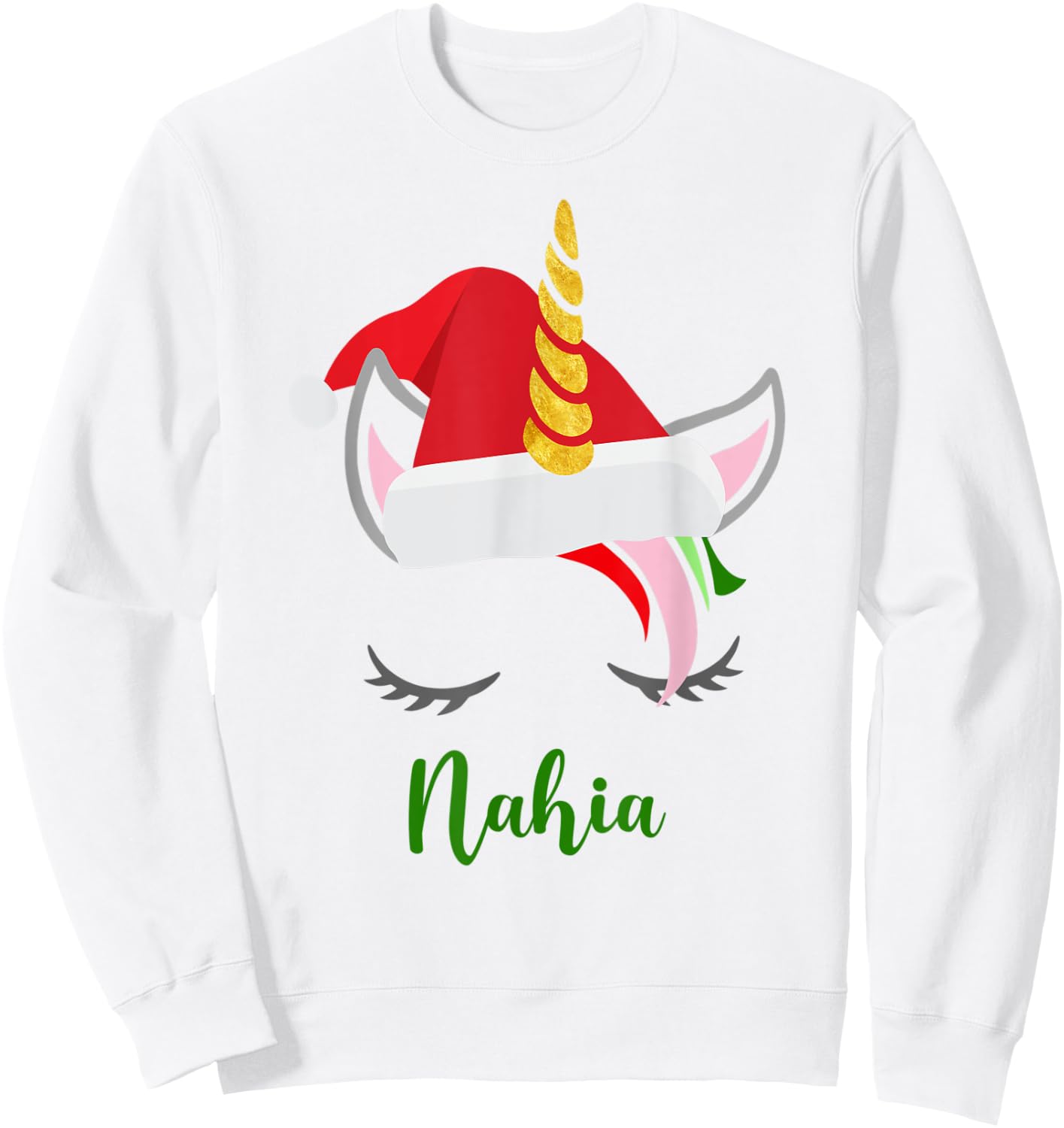 Nahia Name Gift - Nahia Santa Unicorn Sweatshirt - Sweatshirt | White