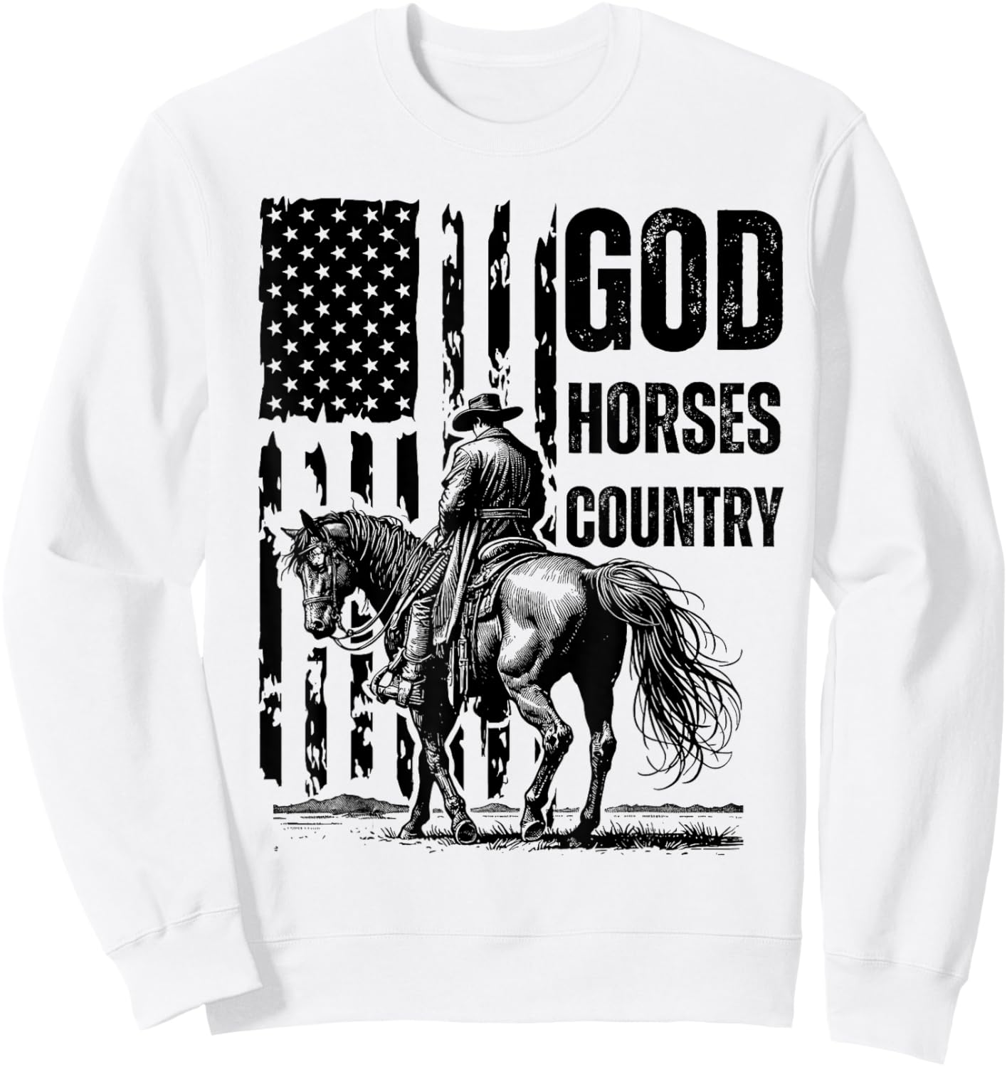 God Horses Country Christian Cowboy & American Patriot - -Adults, Grey, Small, Short Sleeve Sweatshirt - Sweatshirt | White