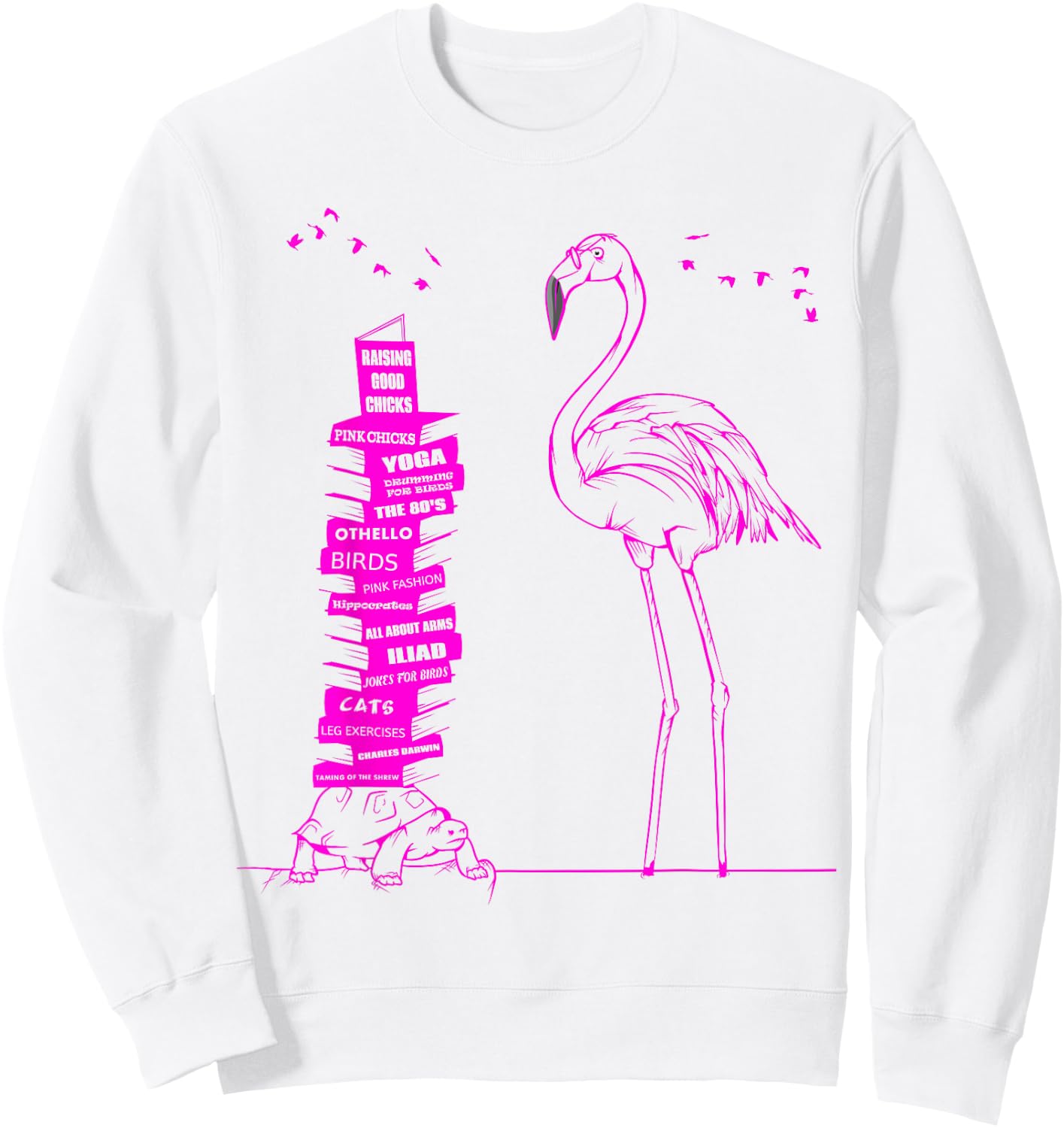 Pink Flamingo Read Books Sweatshirt - Sweatshirt | White