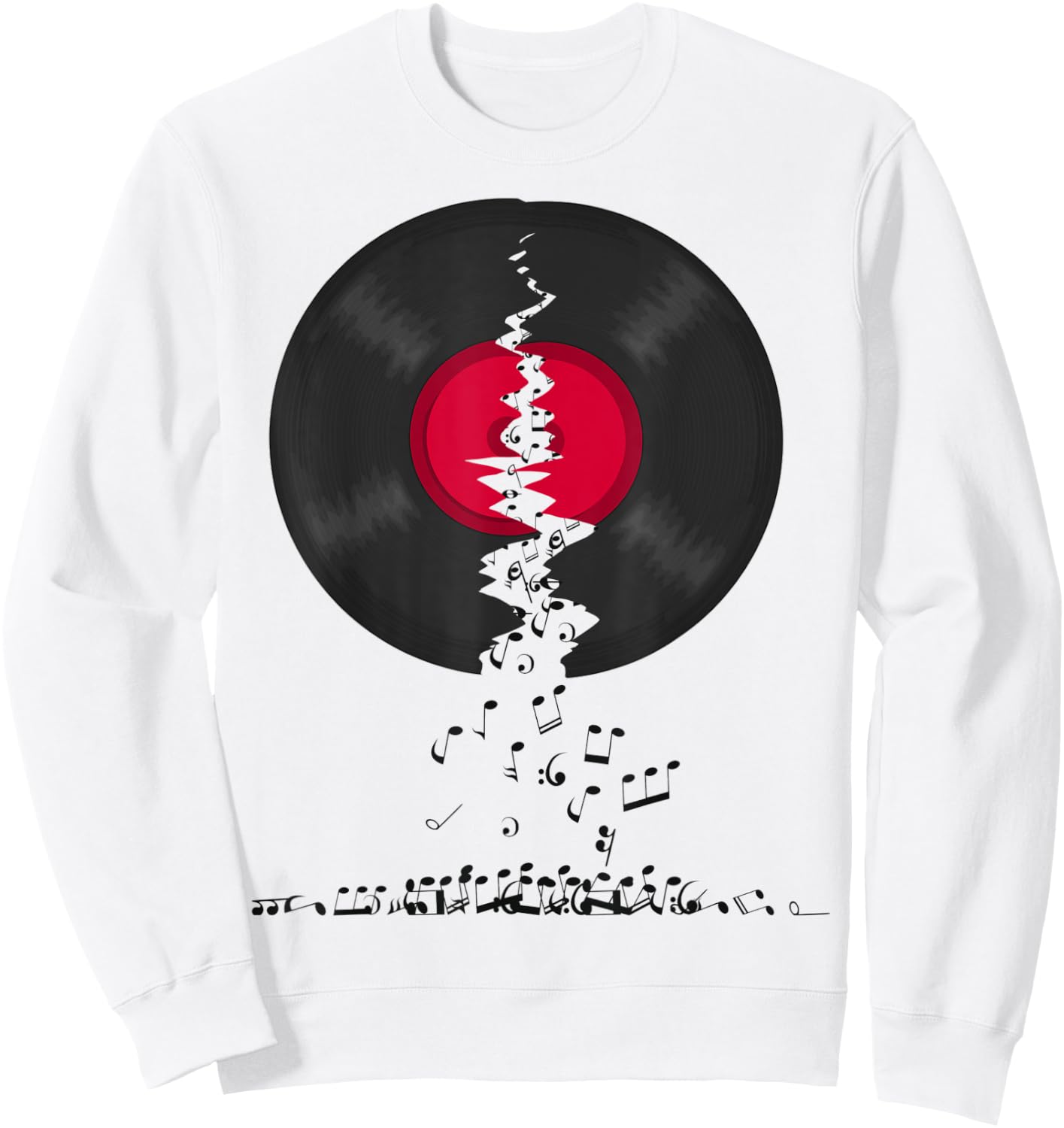 Broken Vinyl Lp Music Record Spilling Notes Sweatshirt - Sweatshirt | White