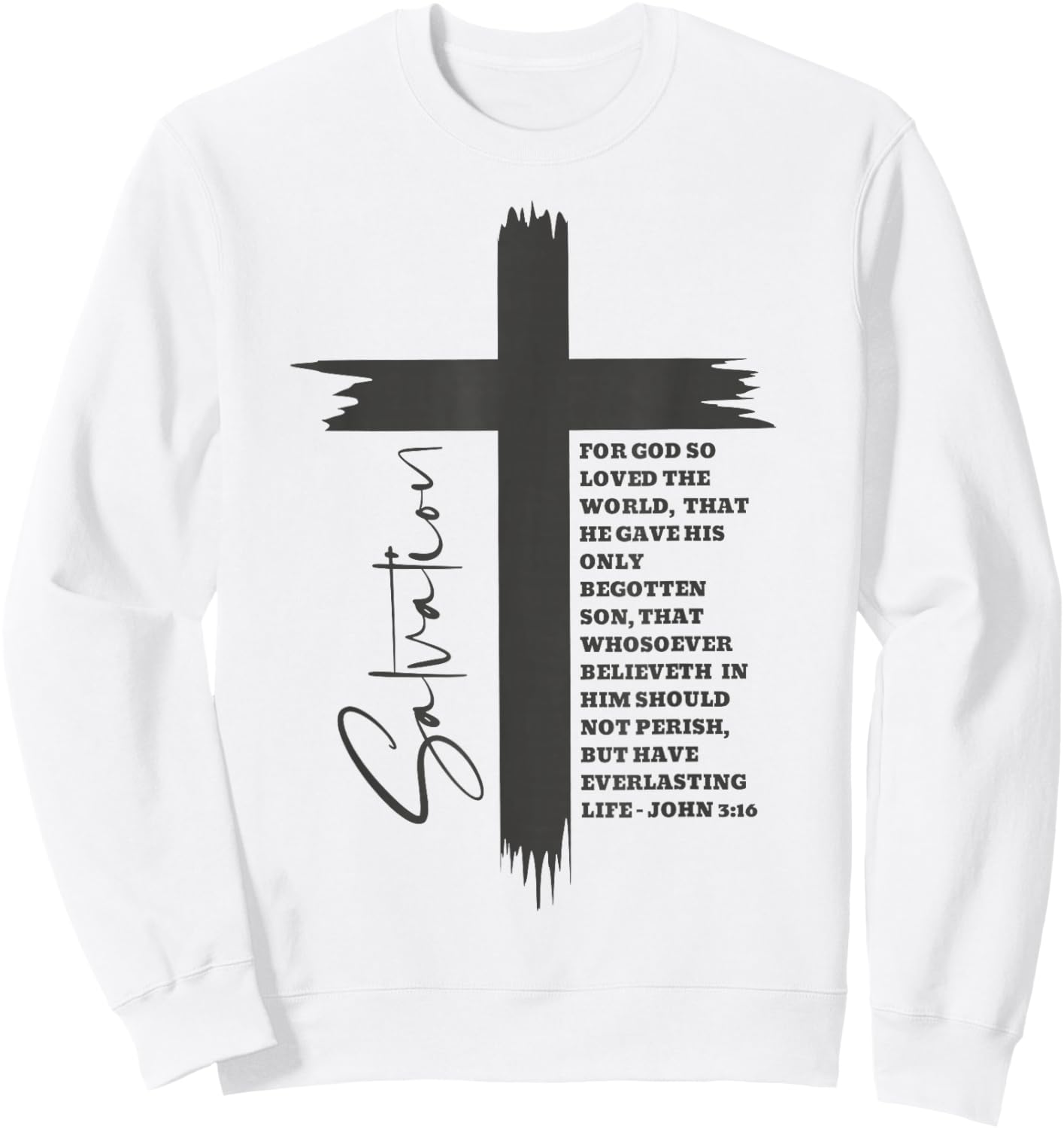 John 3:16 Christian Cross Bible Sweatshirt - Sweatshirt | White