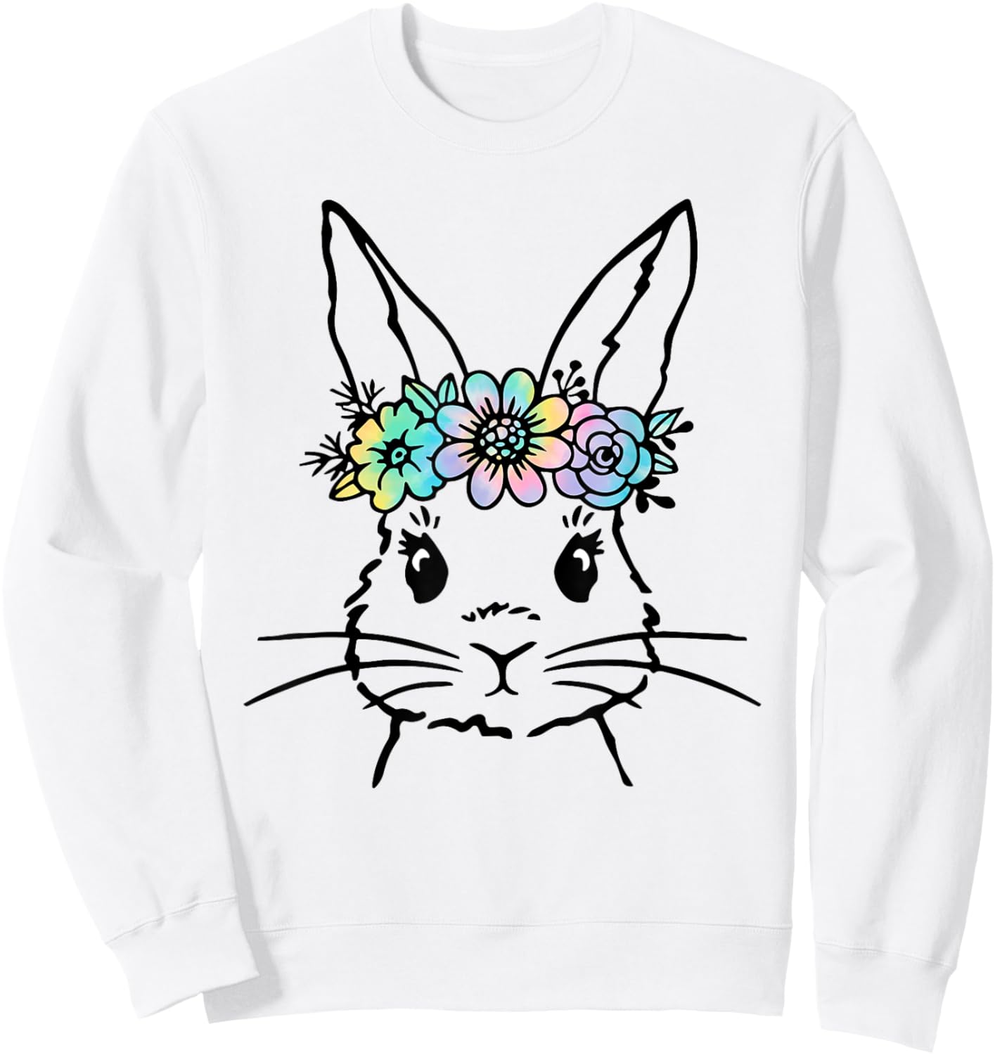 Cute Bunny Face Tie Dye Rabbit Easter Day Women Girls Kids Sweatshirt - Sweatshirt | White