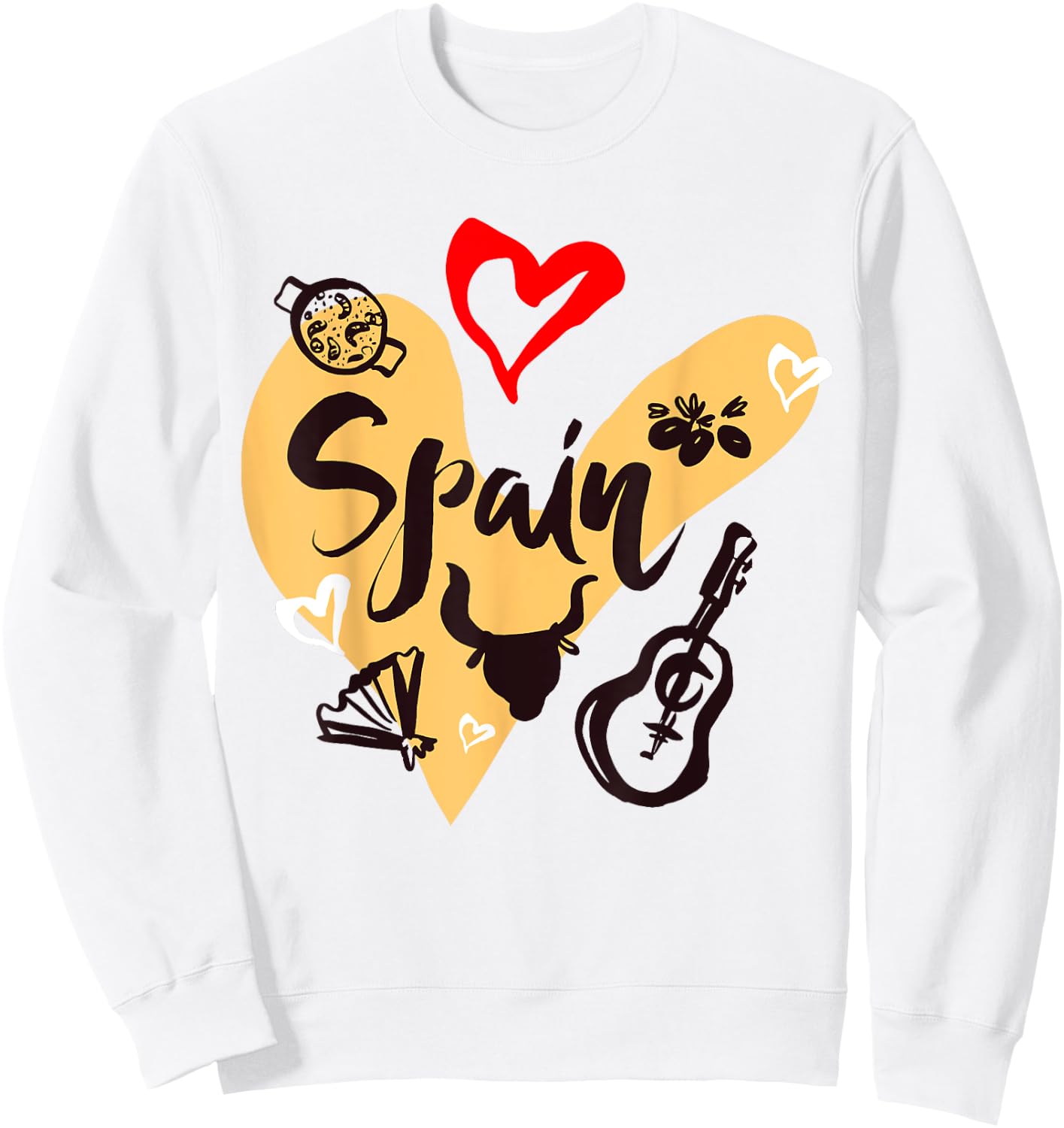 I Love Spain, Cool Spain Doodles Illustration Graphic Design Sweatshirt - Sweatshirt | White
