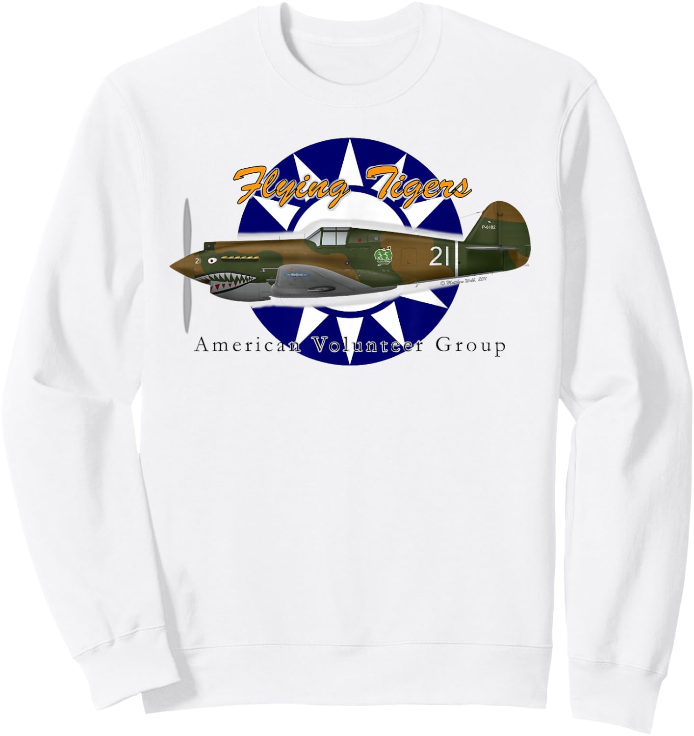 Matthew Webb Flying Tigers P-40 Fighter - Men's Grey Classic Fit Short Sleeve - Small Sweatshirt - Sweatshirt | White