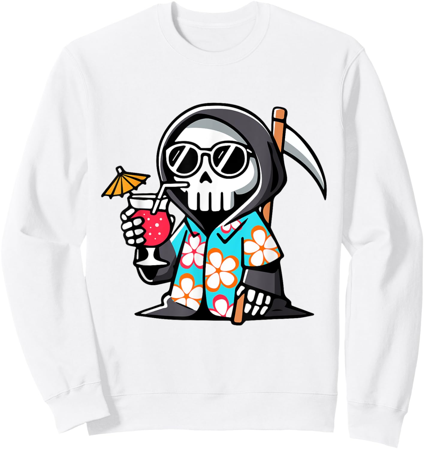 Funny Grim Reaper Hawaiian Summerween Summer Halloween Sweatshirt - Sweatshirt | White