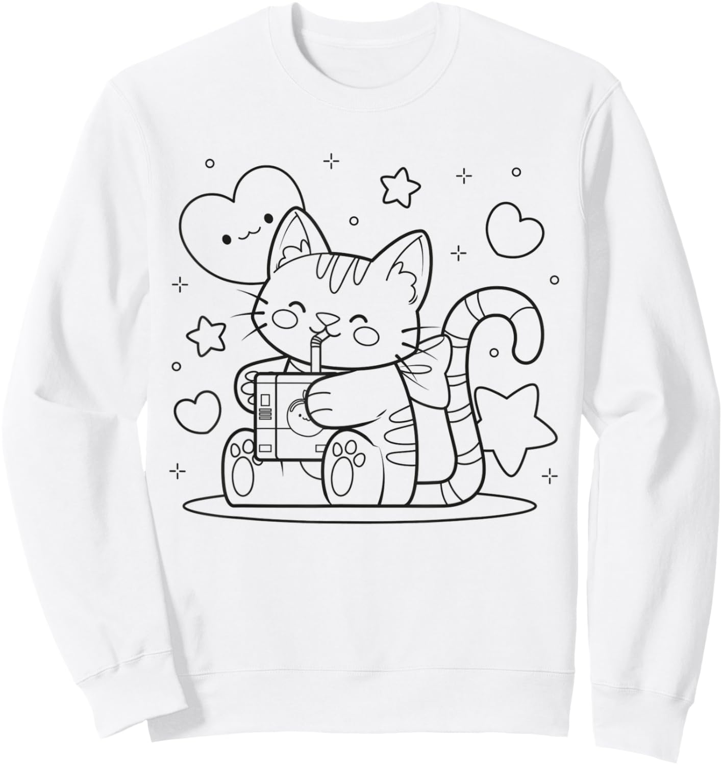 Cat drinking iced tea to paint and color Sweatshirt - Sweatshirt | White