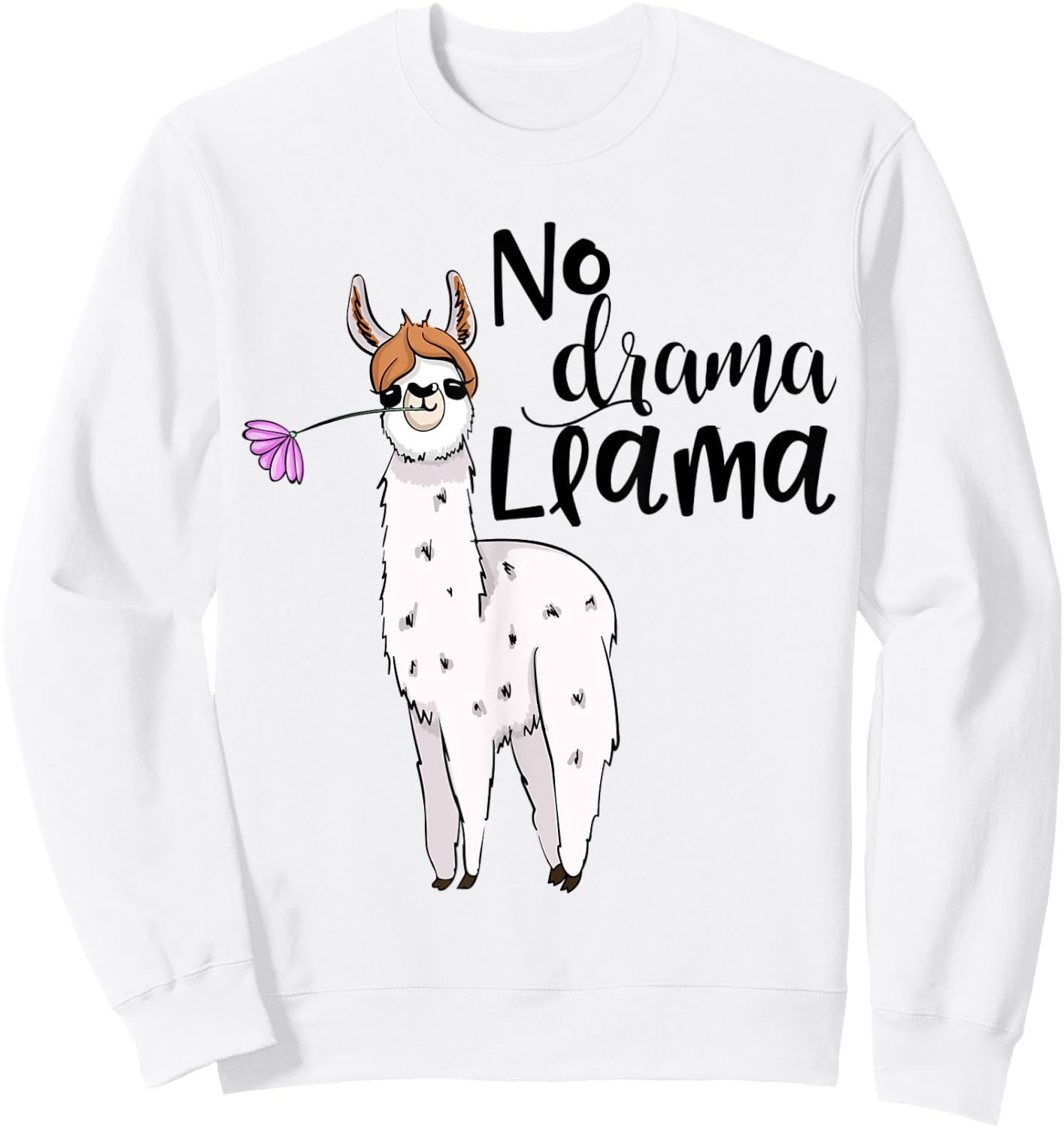 Drama Llama Cute Funny Llama with Flower Design Sweatshirt - Sweatshirt | White
